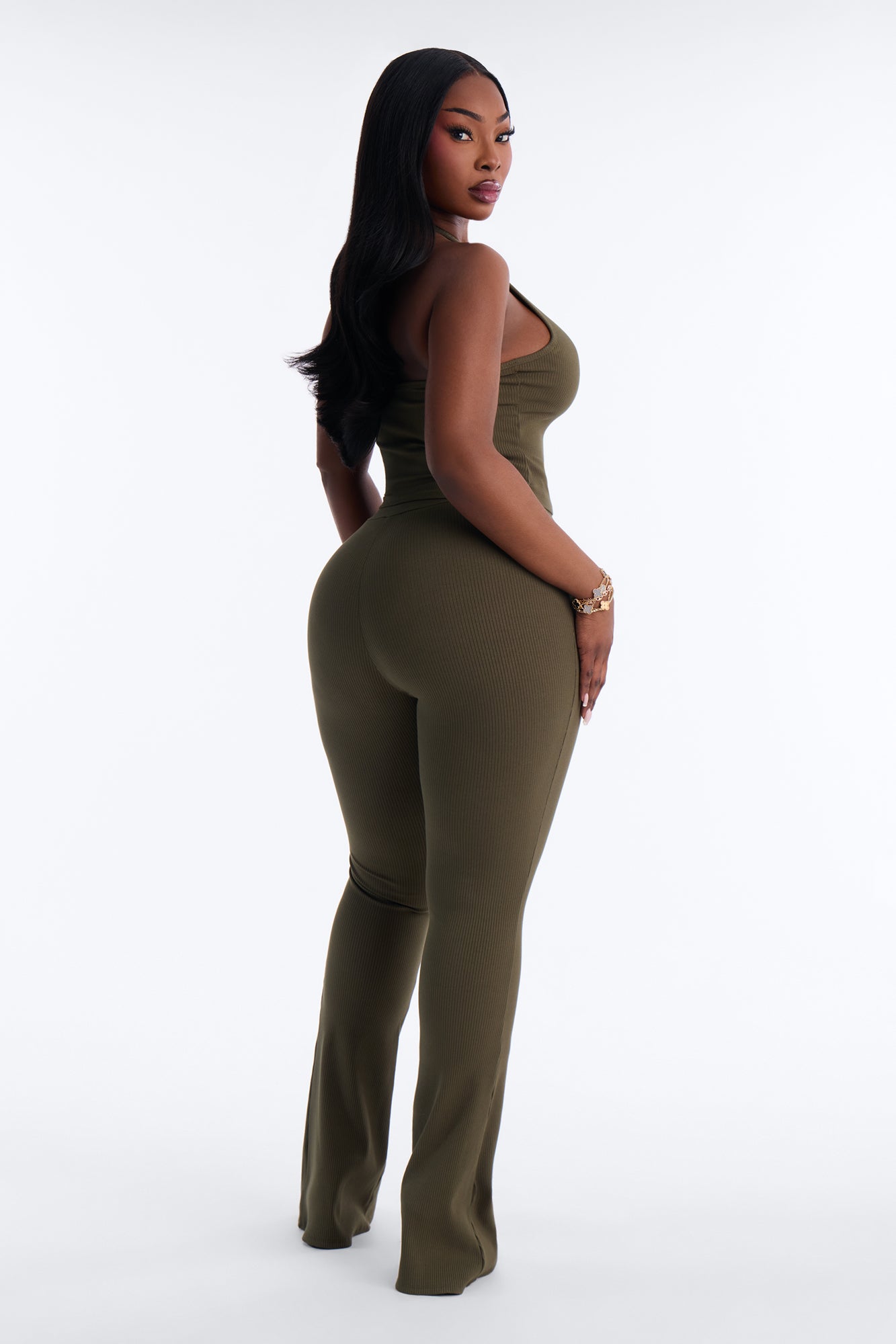 Gaia Tank Snatched Flare Pant Set - Olive