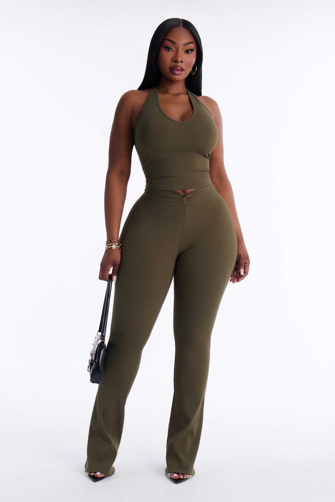 Gaia Tank Snatched Flare Pant Set - Olive