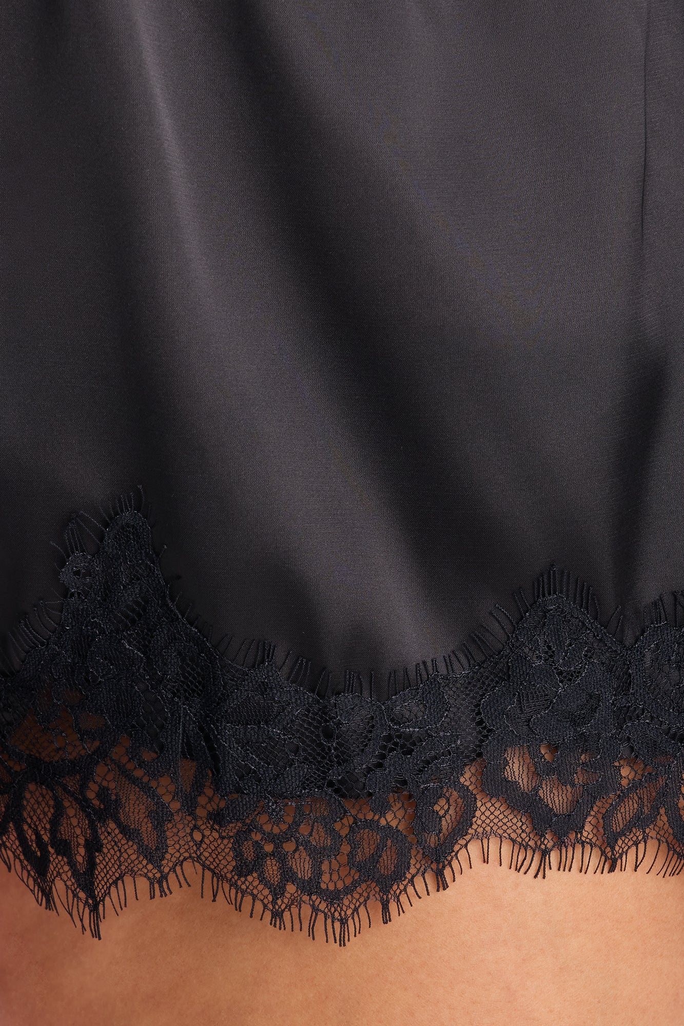 Riana Satin Lace Trim Romper - Black