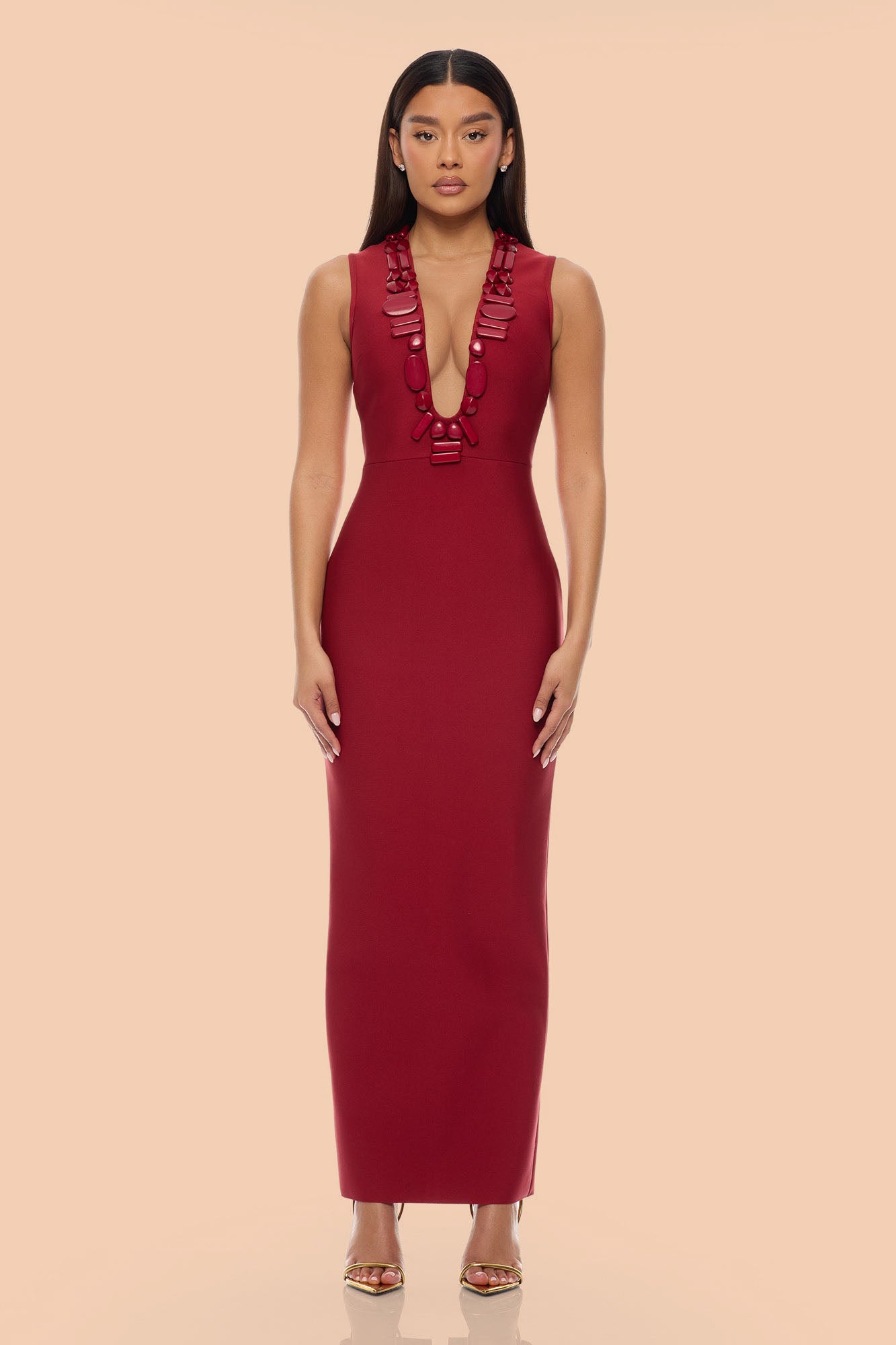 Mika Bandage Maxi Dress - Brick Red