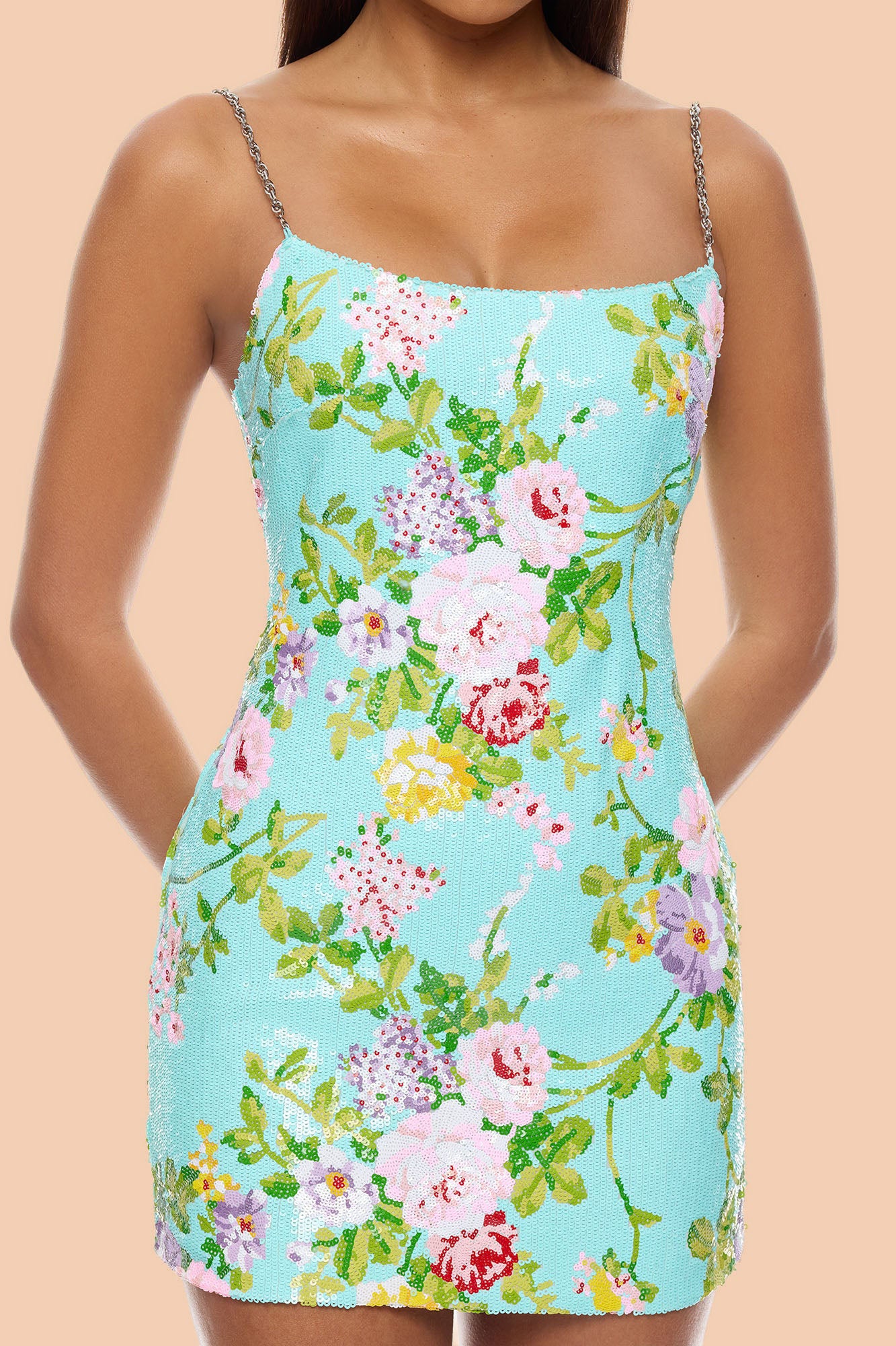 Leah Sequin Mini Dress - Turquoise/combo