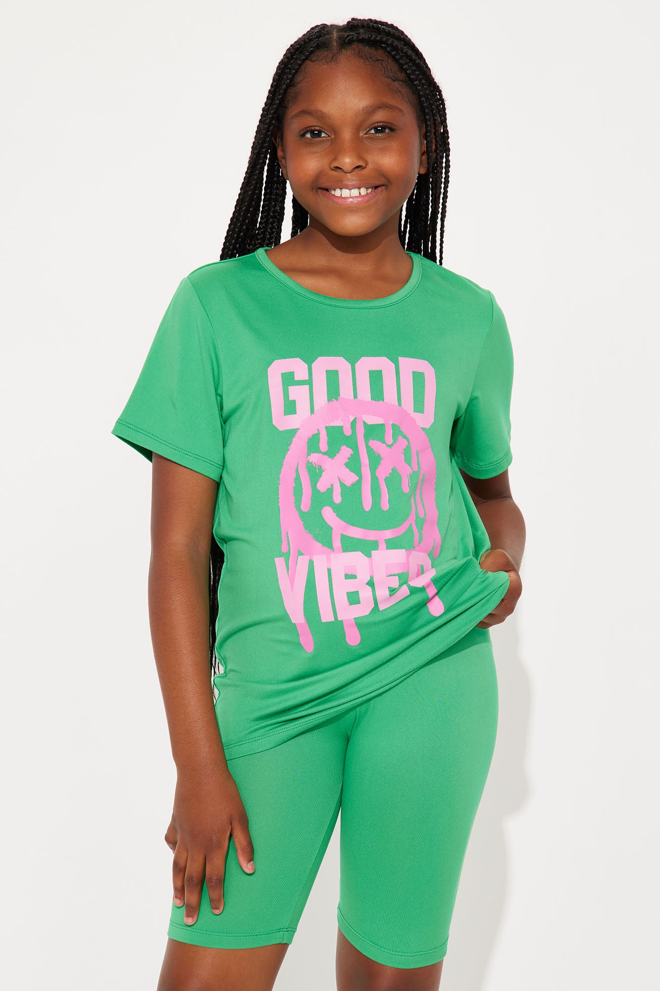 Mini Just Good Vibes Bike Short Set - Kelly Green