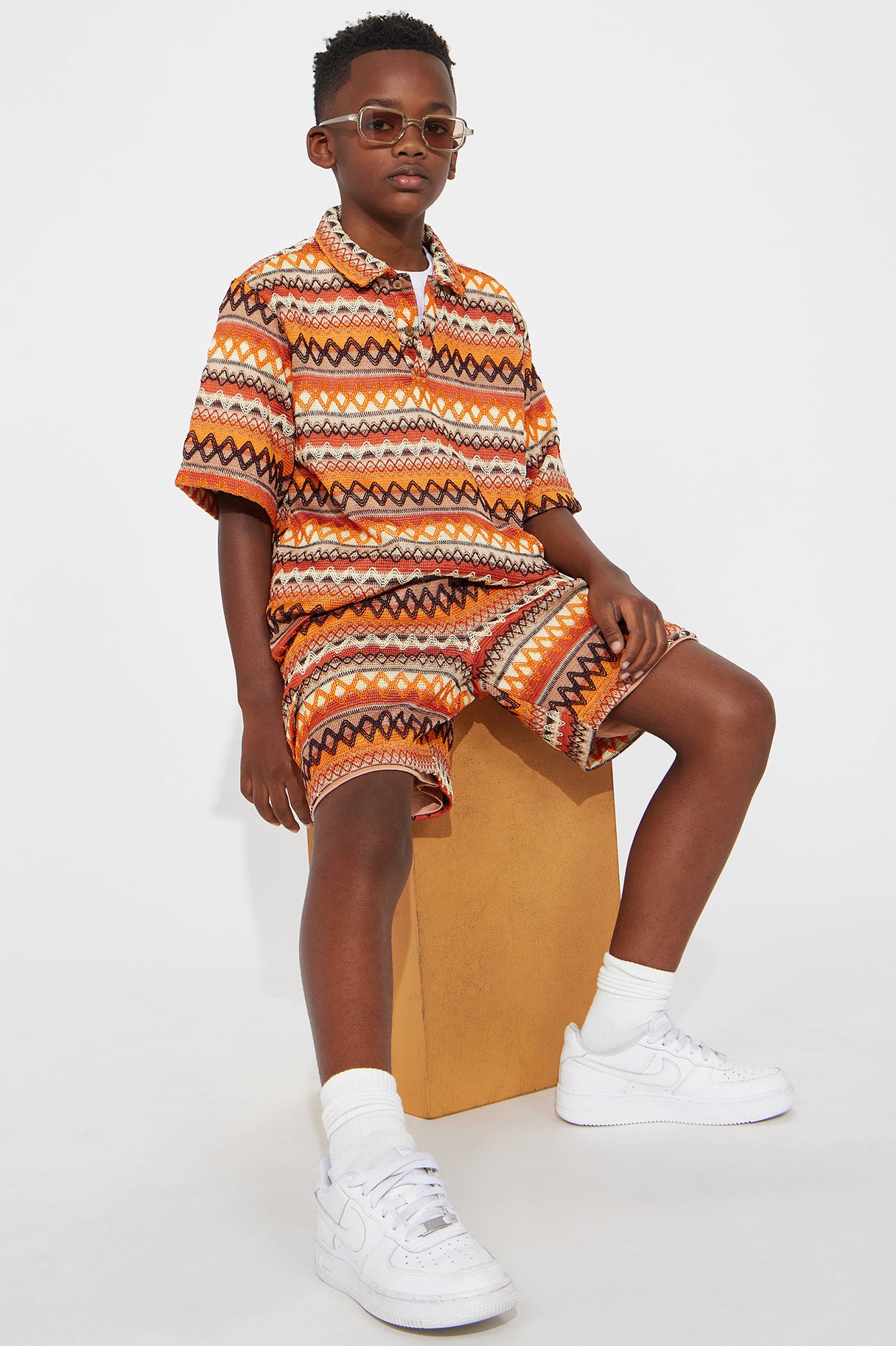 Mini Sunset Short Sleeve Polo - Brown/combo