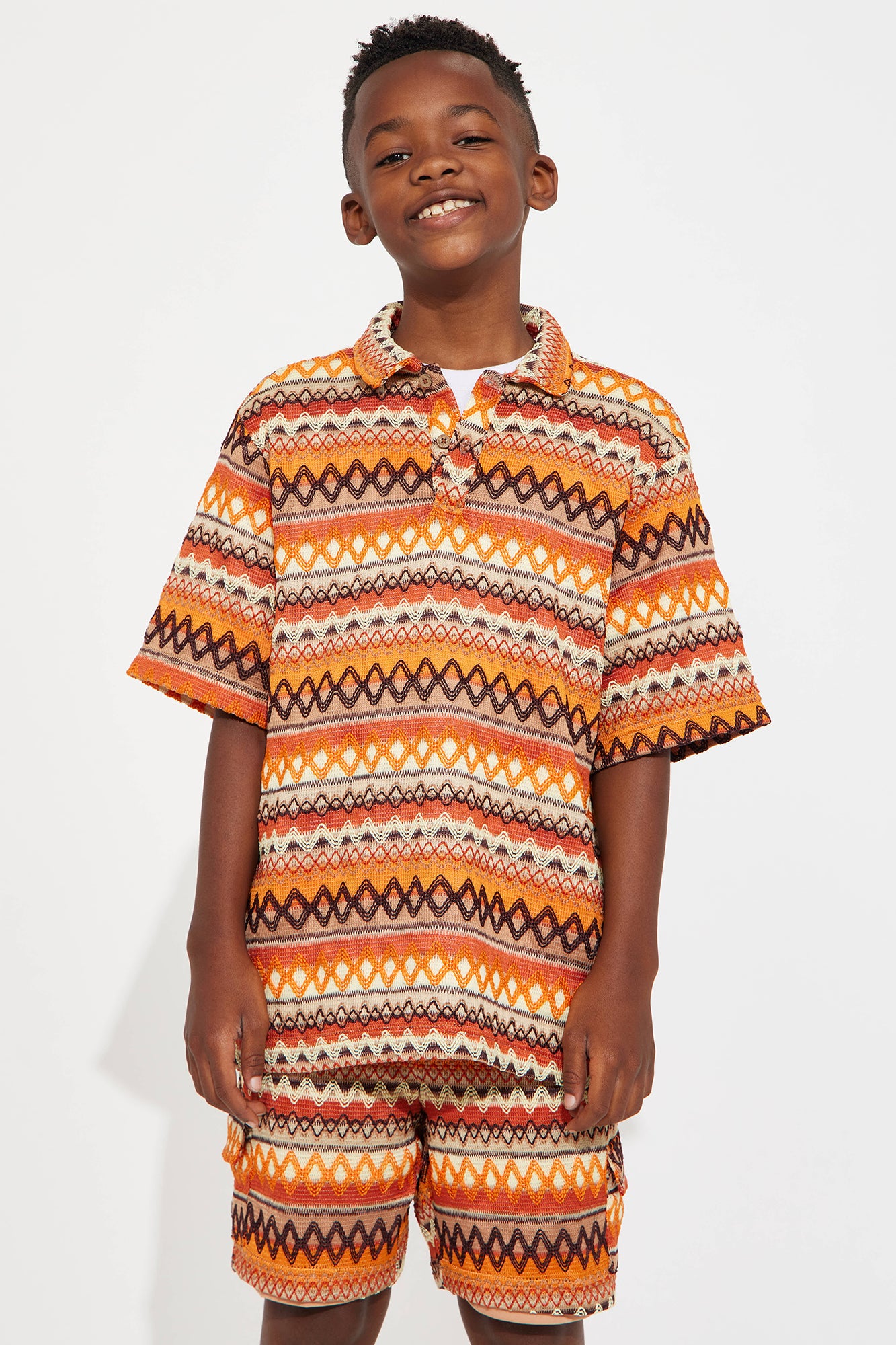 Mini Sunset Short Sleeve Polo - Brown/combo