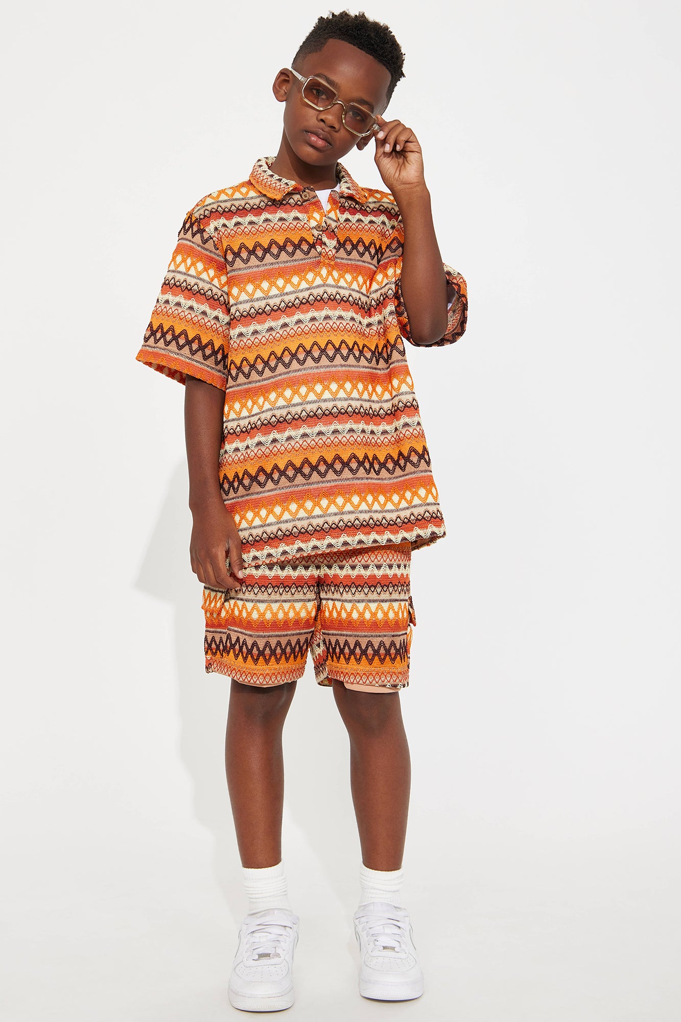 Mini Sunset Pattern Drawstring Shorts - Brown/combo