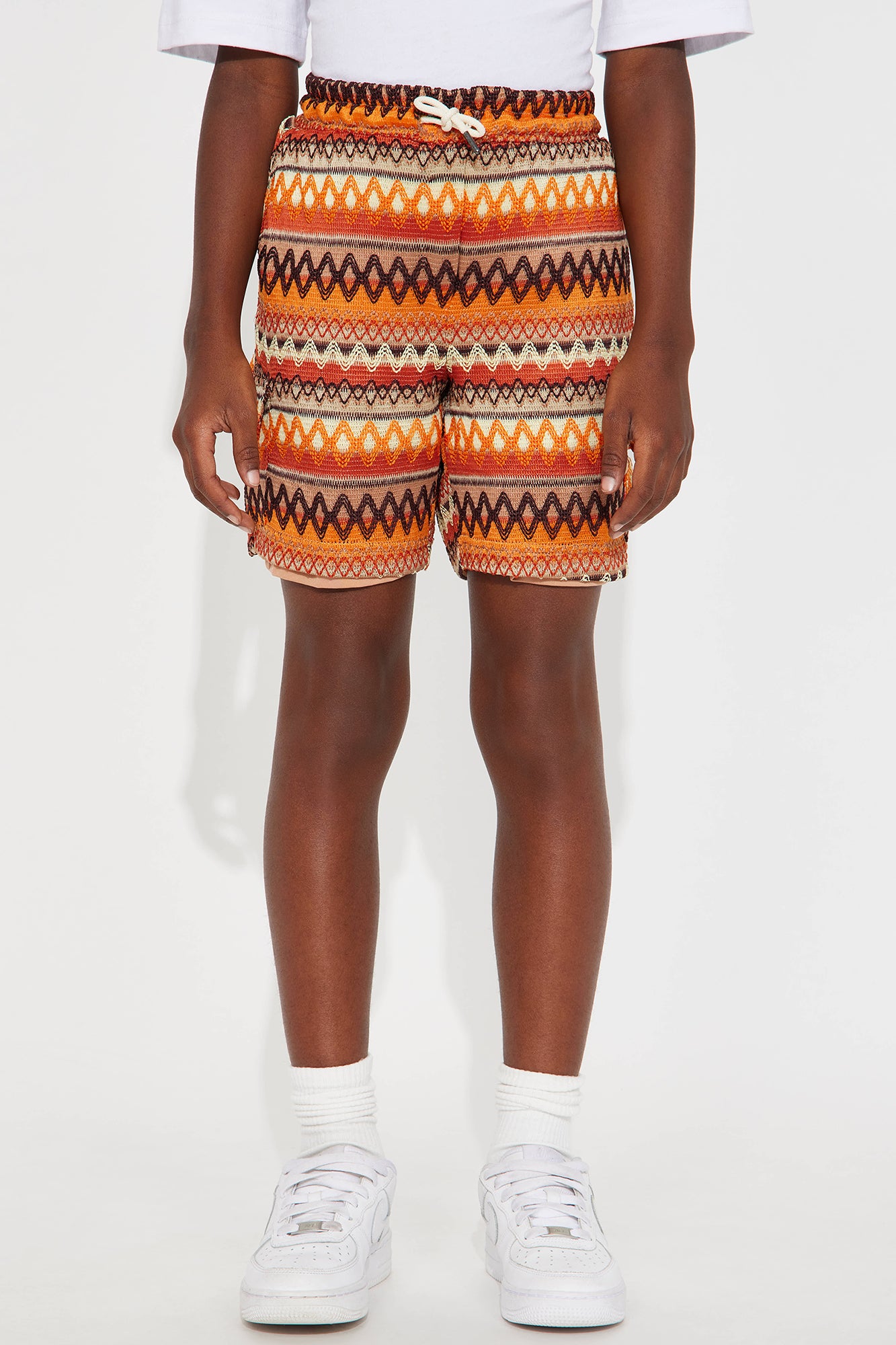 Mini Sunset Pattern Drawstring Shorts - Brown/combo