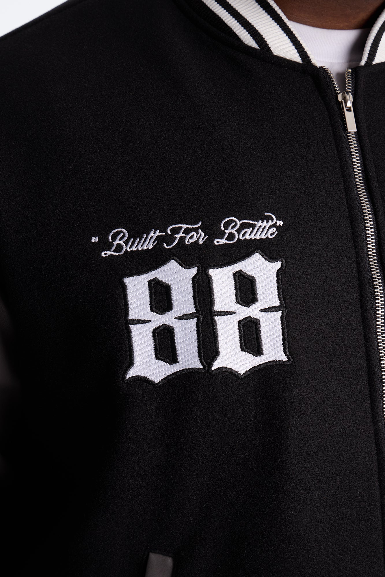 Grace Found Me Rhinestone Varsity Jacket - Black