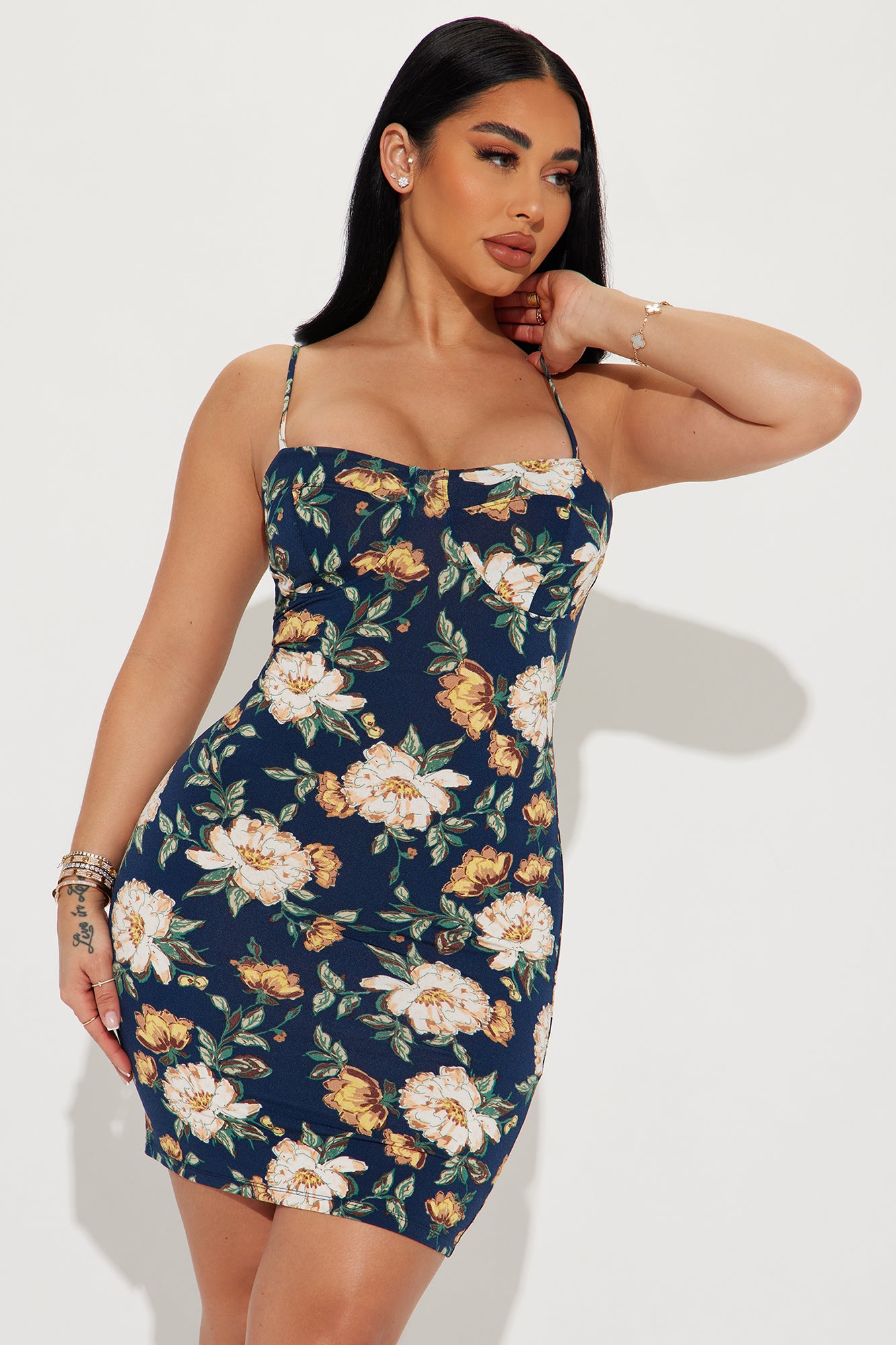 Angela Floral Mini Dress - Navy
