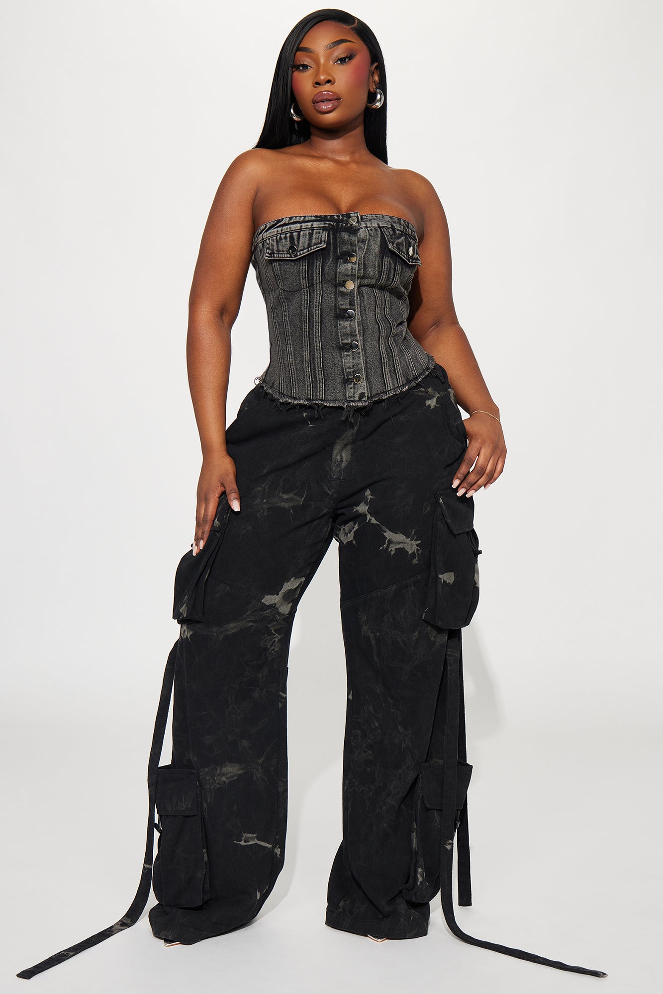 Level You Up Mineral Wash Cargo Pant - Black/combo