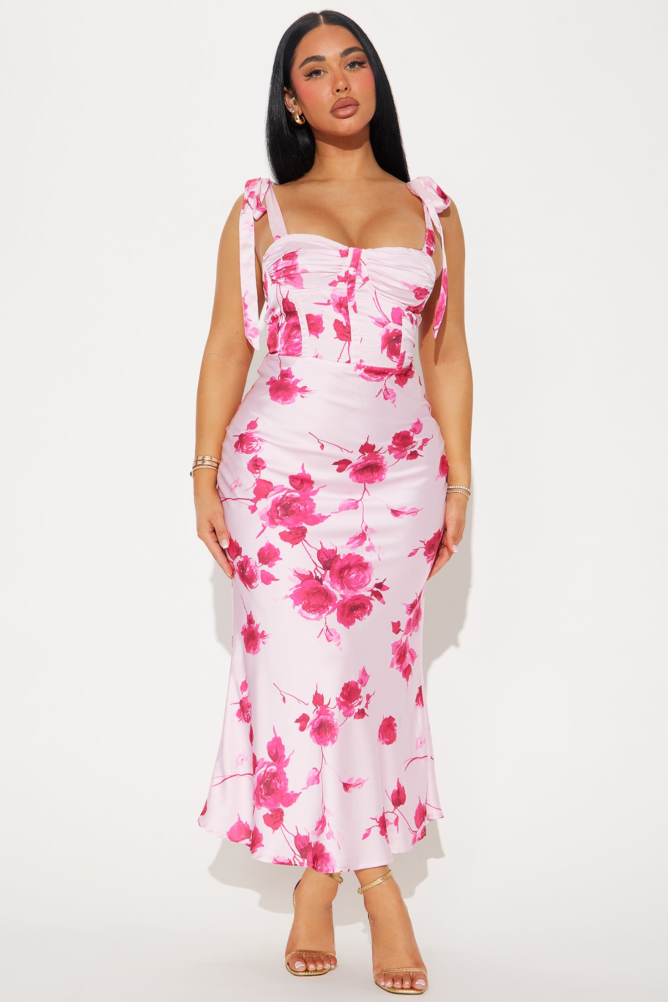 Garden Dreams Satin Maxi Dress - Pink/combo