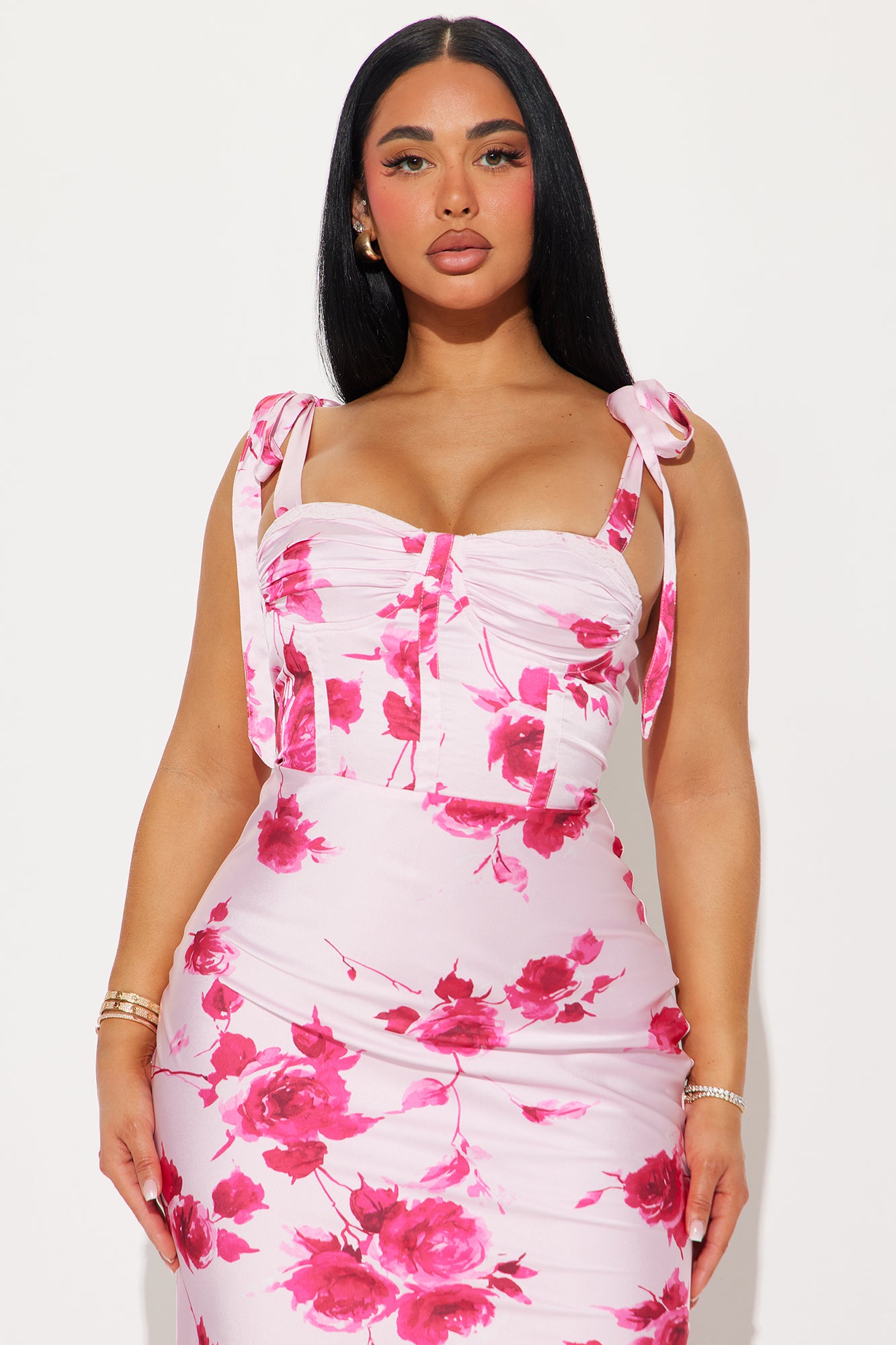 Garden Dreams Satin Maxi Dress - Pink/combo