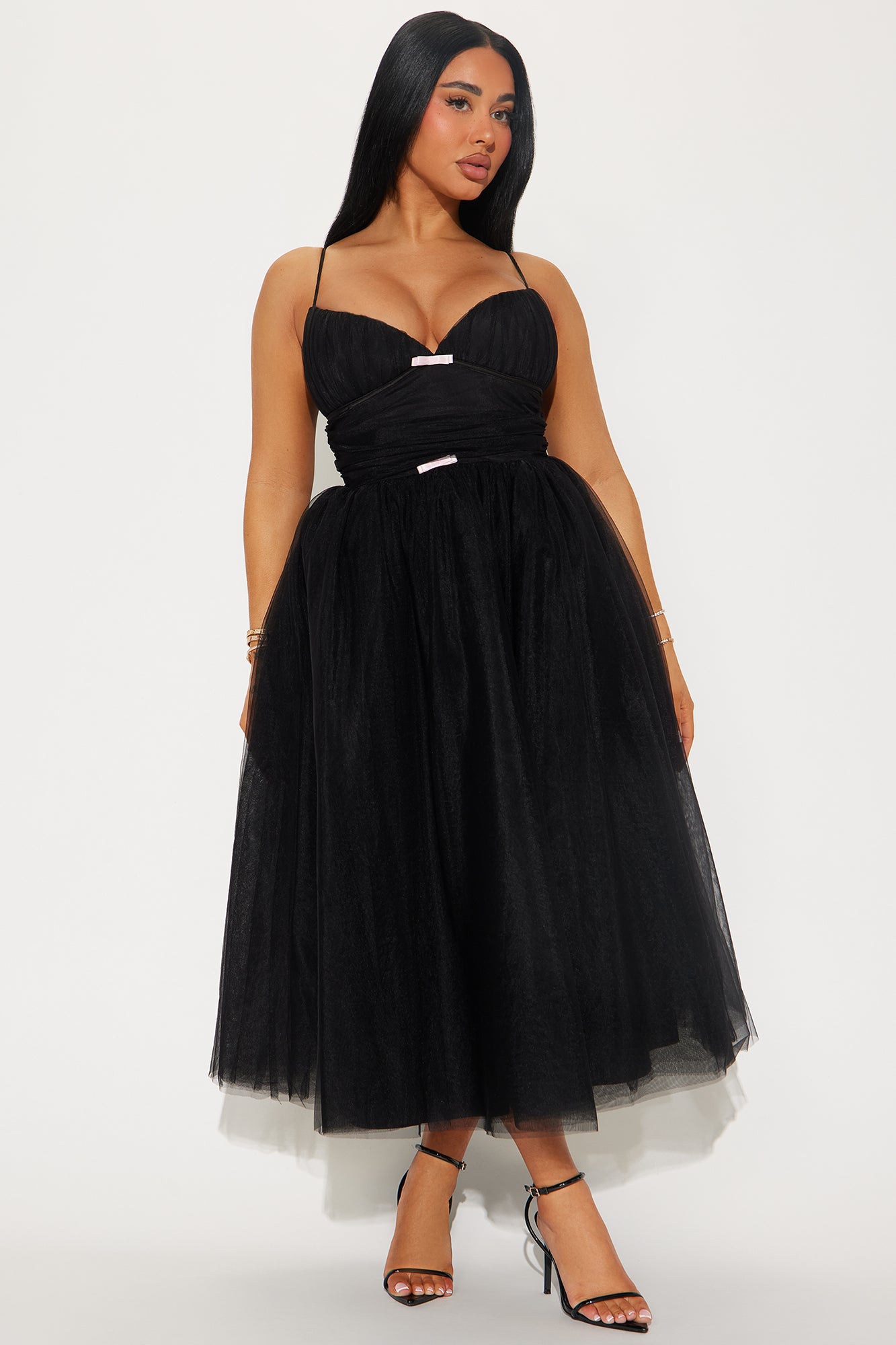 In The Moment Tulle Midi Dress - Black/Pink
