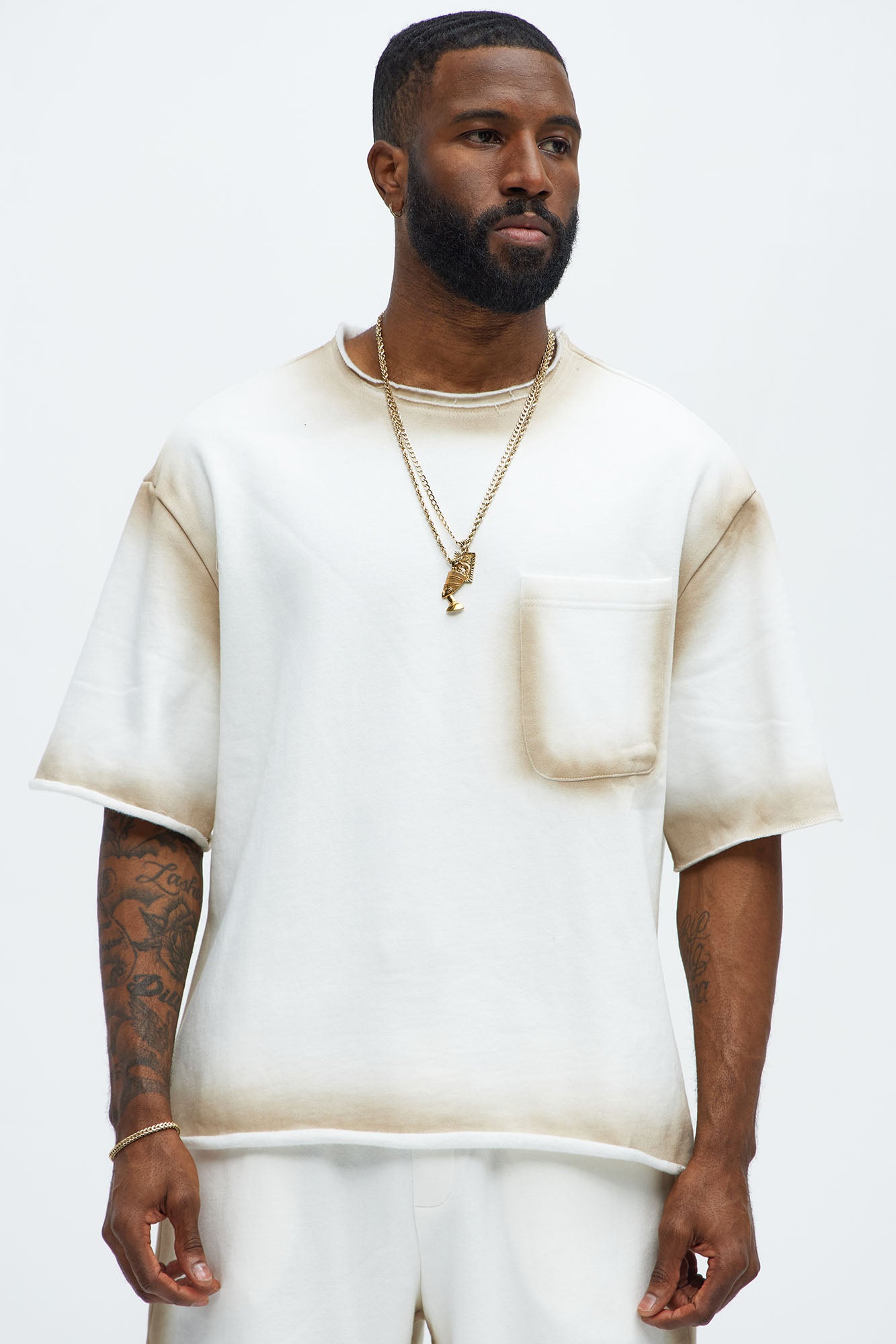 Tayson Blurred Lines Relaxed Fleece Tee - Cream