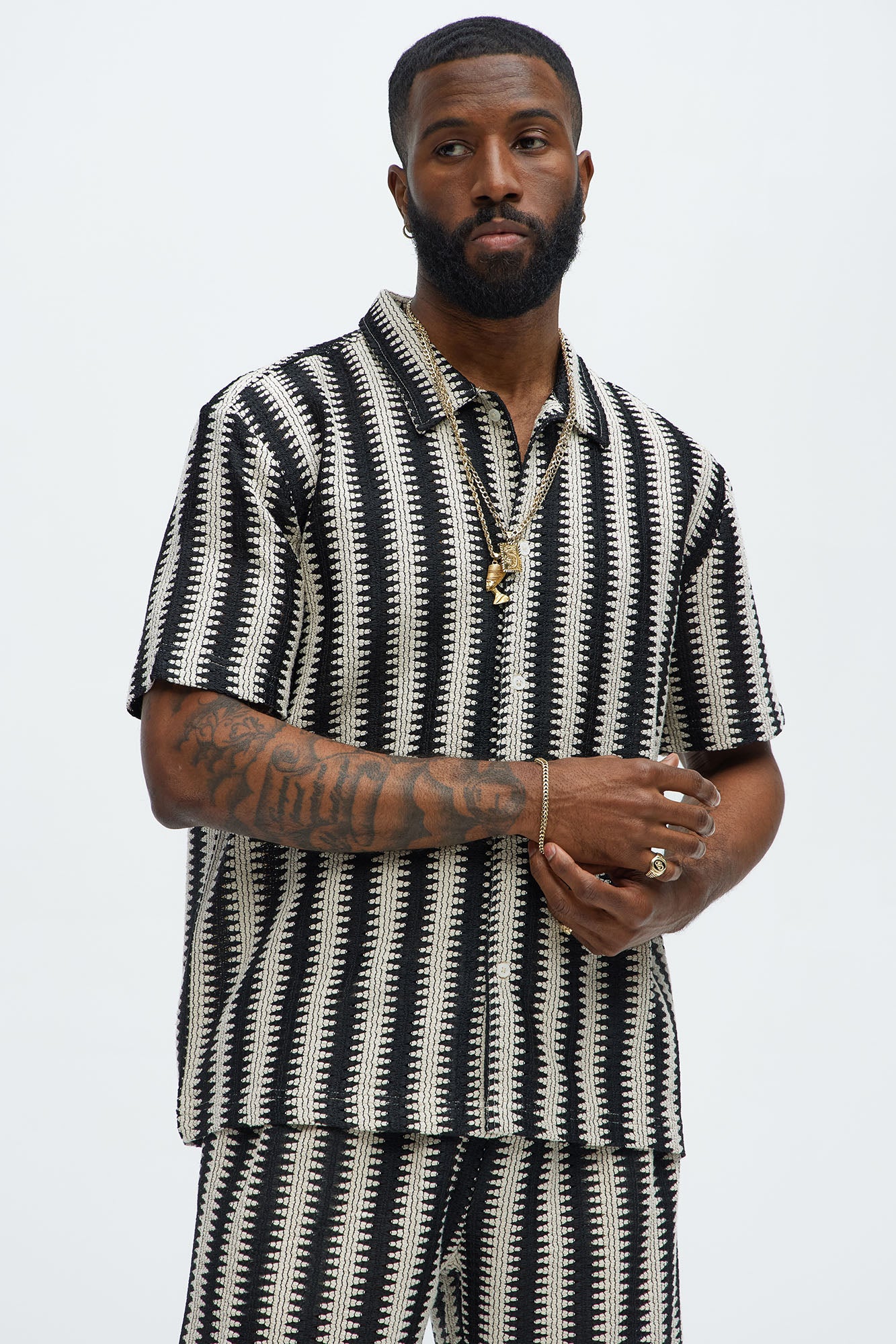 Summit Striped Short Sleeve Button Up - Black/combo