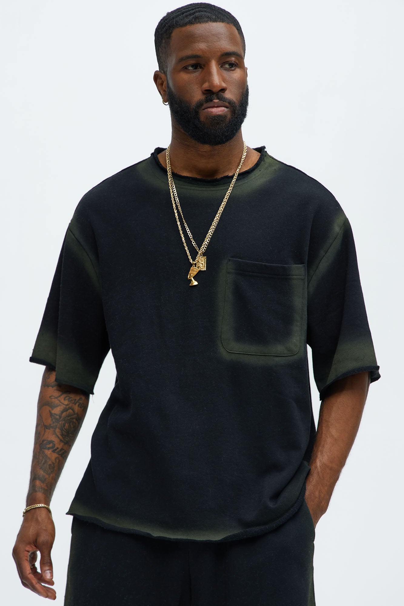 Tayson Blurred Lines Relaxed Fleece Tee - Black