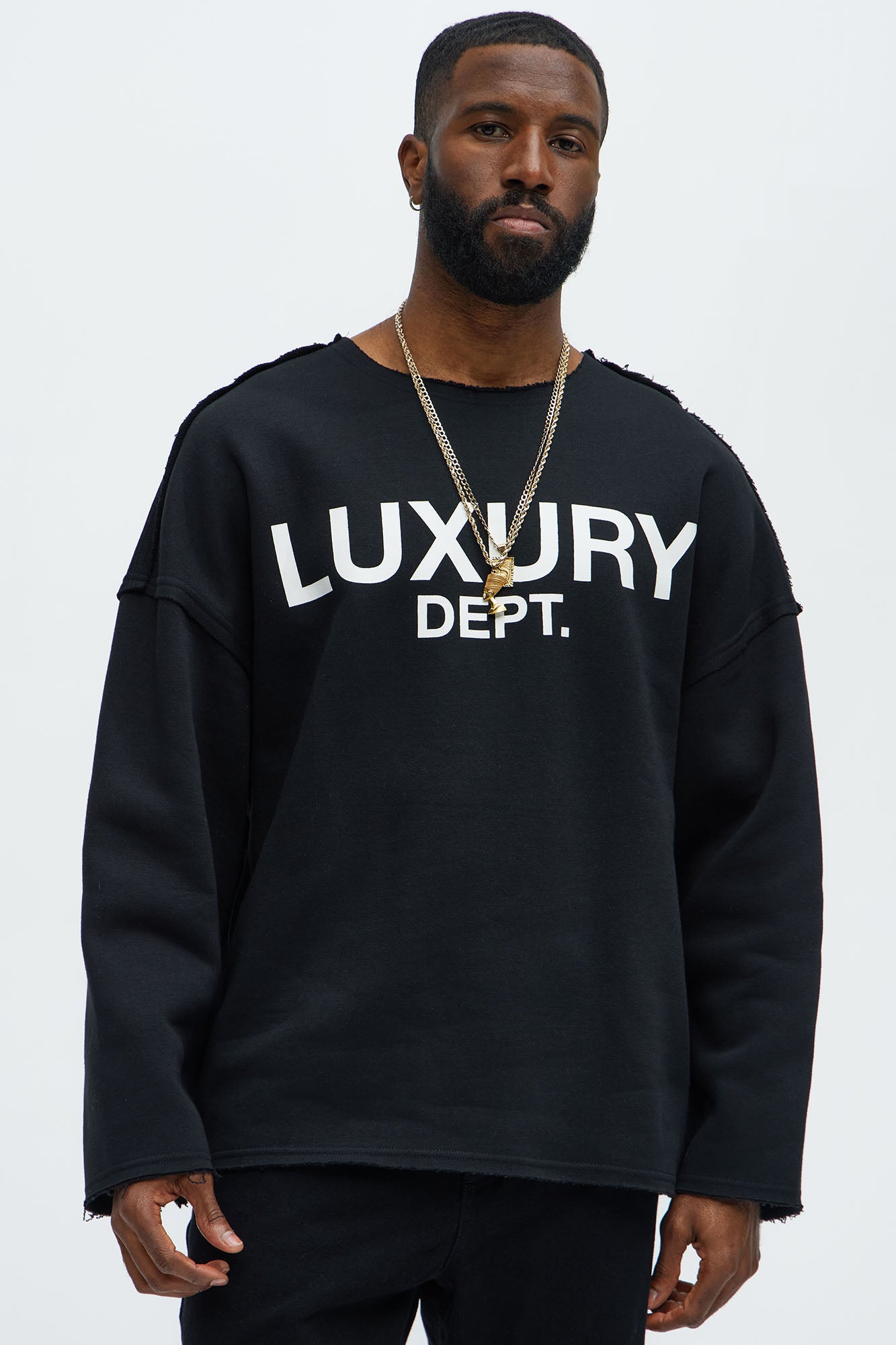 Tayson Luxury Dept Frayed Oversized Sweatshirt - Black