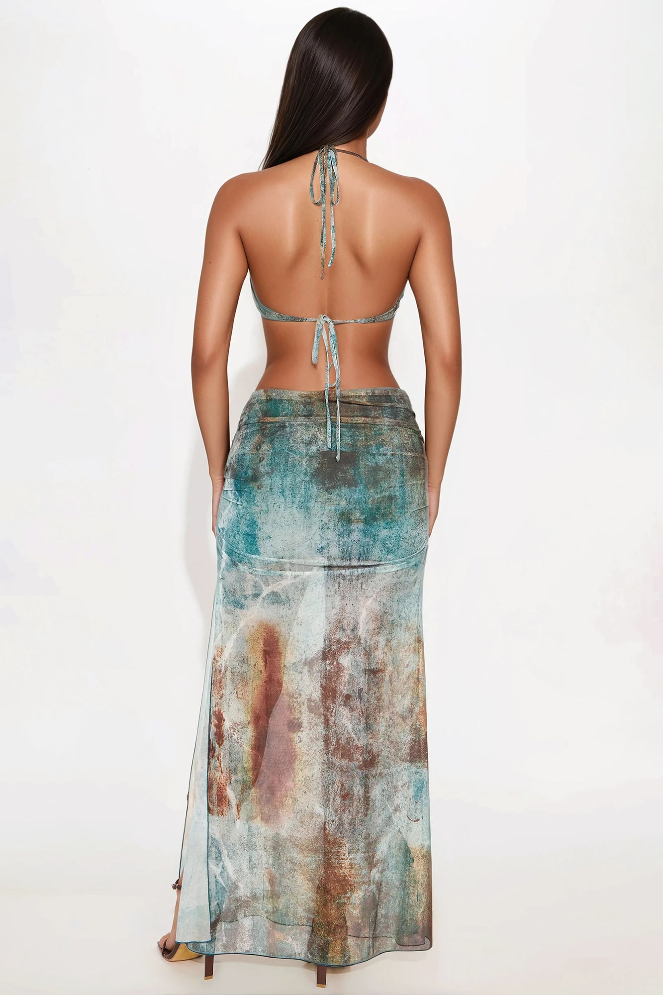 Nina Mesh Maxi Dress - Blue/combo