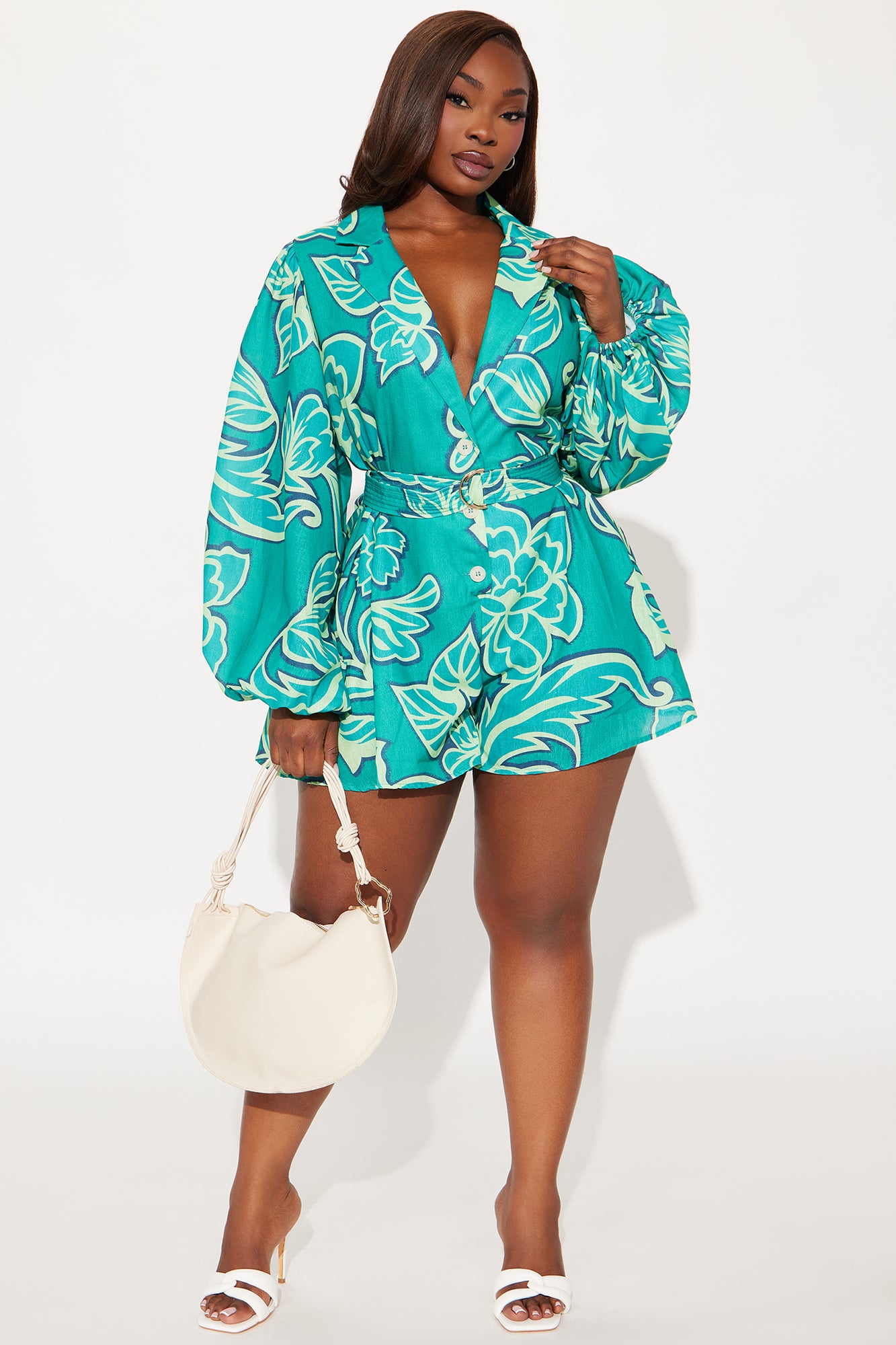 Far Away Belted Romper - Green/combo