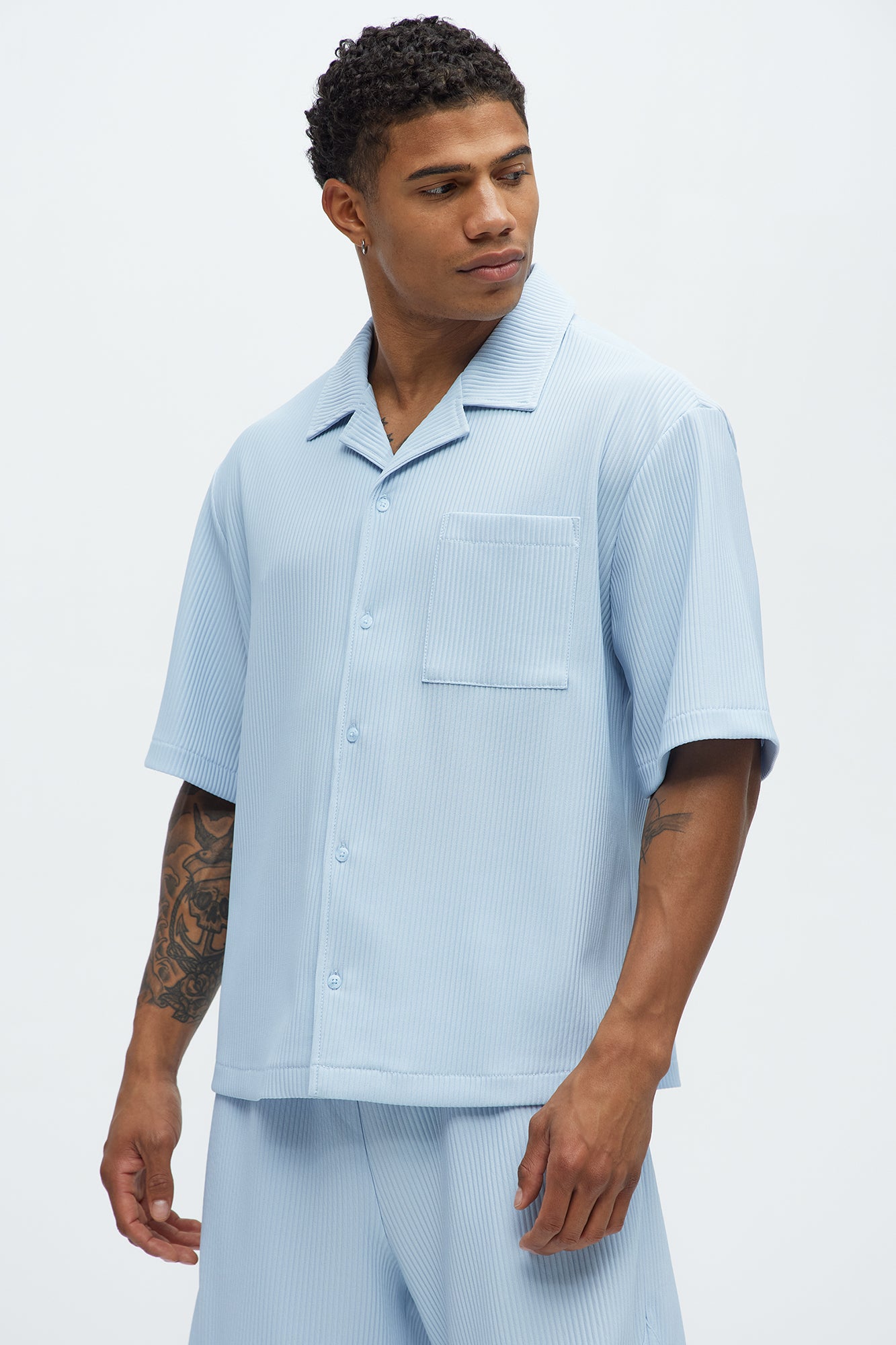 Show Up Short Sleeve Cuban Shirt - Light Blue