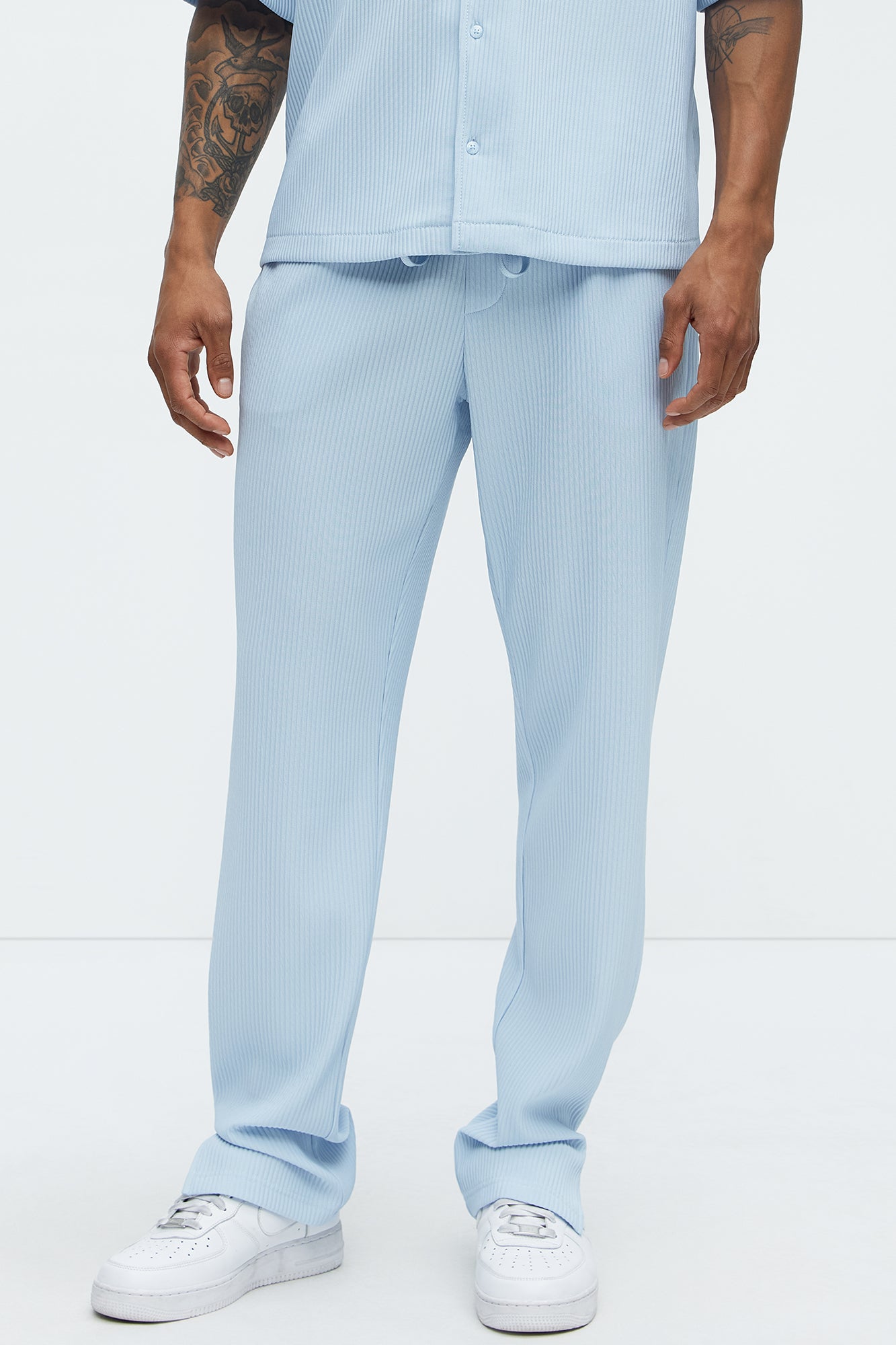 Show Up Slim Slit Pants - Light Blue