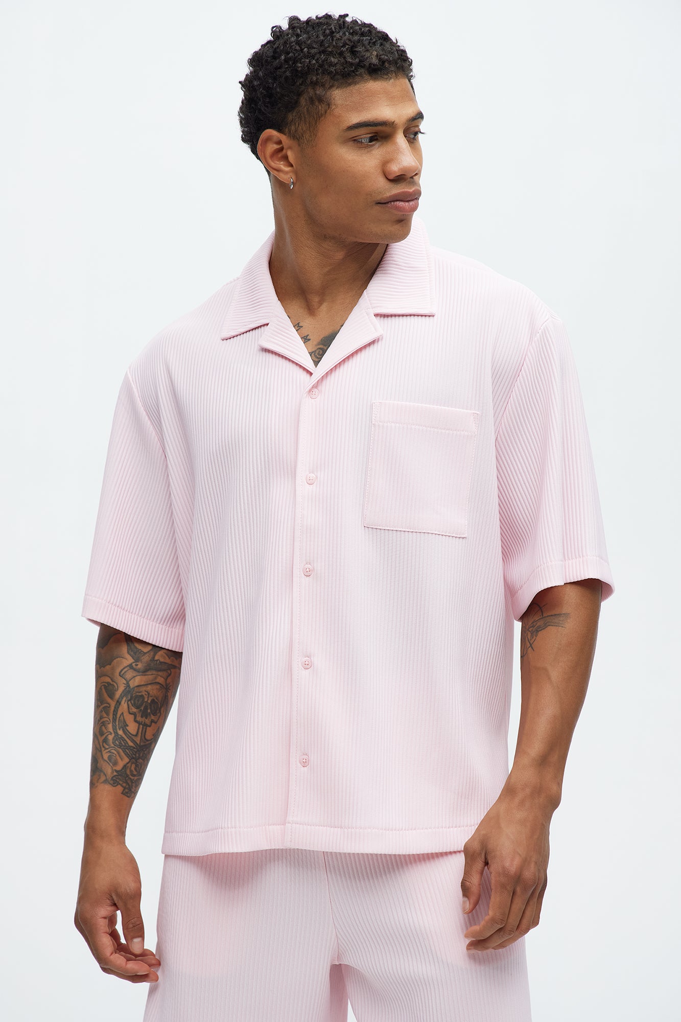Show Up Short Sleeve Cuban Shirt - Pink