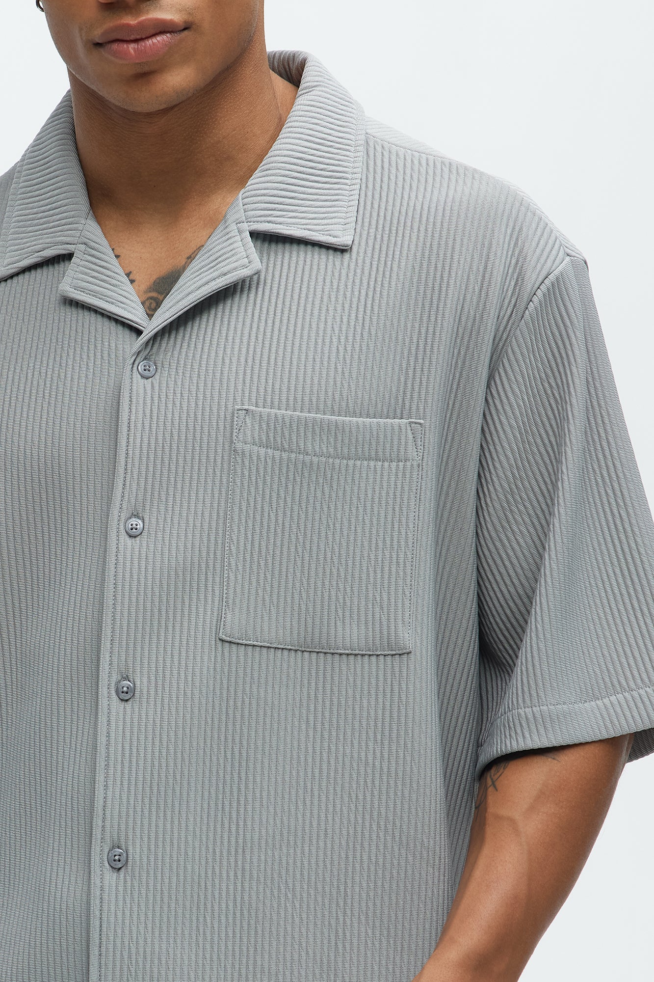 Show Up Short Sleeve Cuban Shirt - Grey