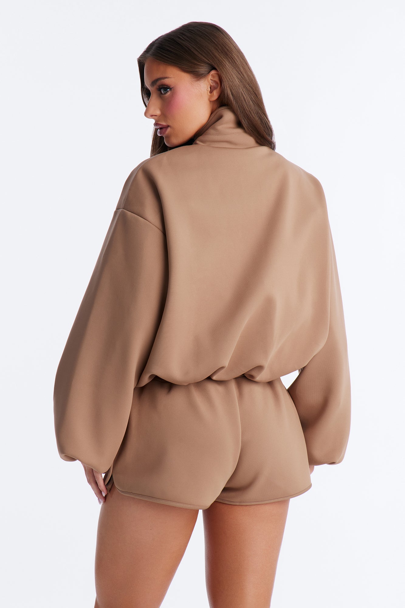 Nayeli Scuba Bubble Hem Bomber Jacket - Khaki