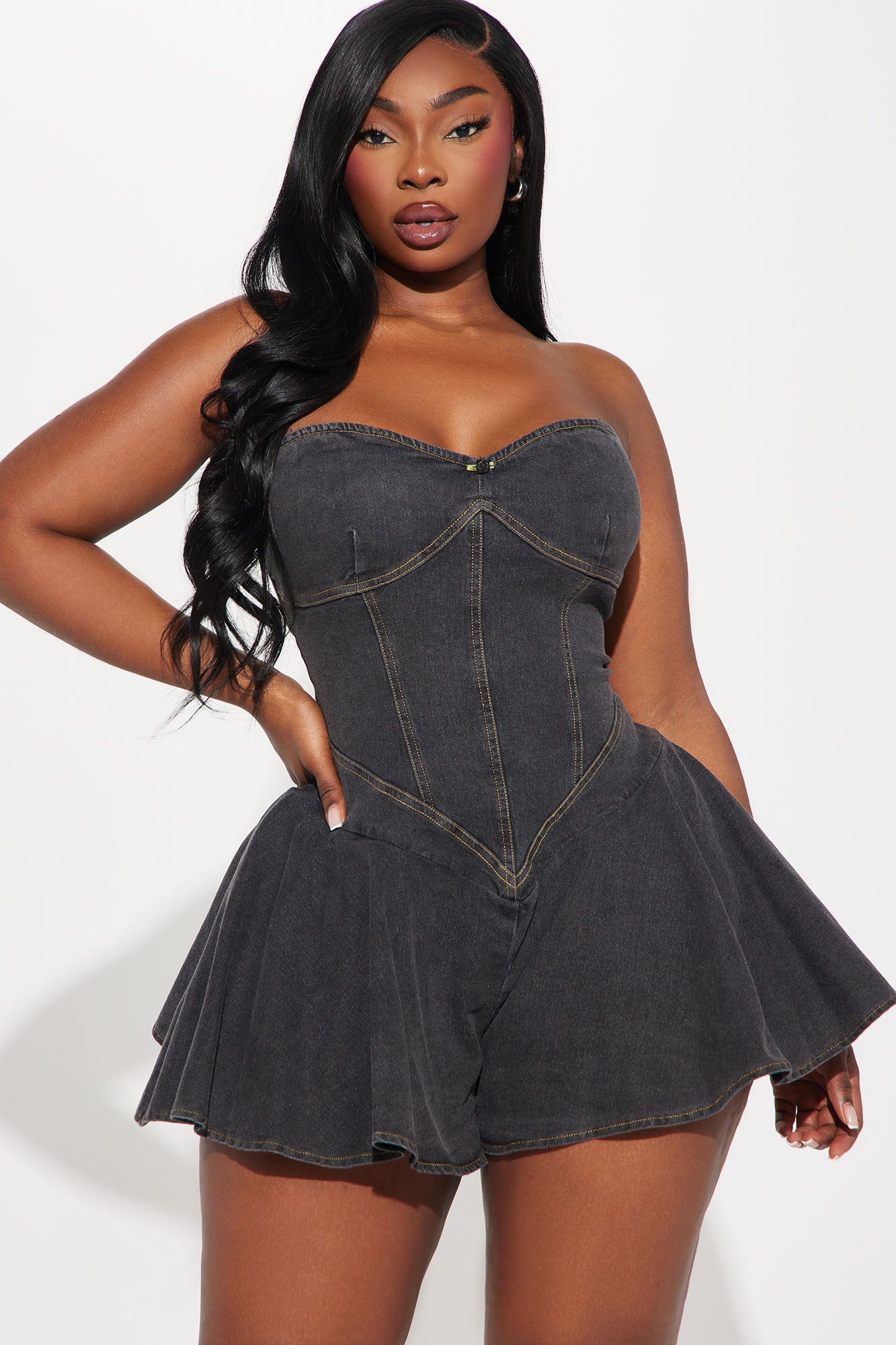Little Miss Perfect Denim Romper - Dark Wash