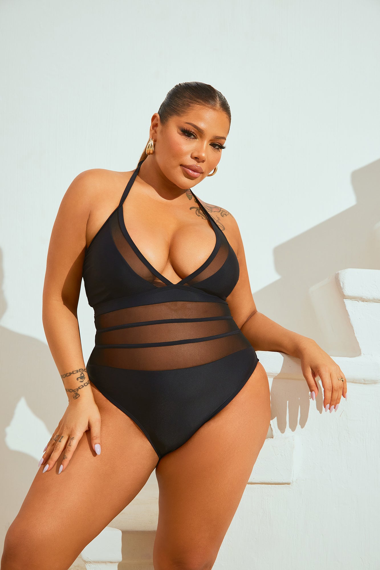 Katelyn Mesh Cutout 1 Piece Swimsuit - Black