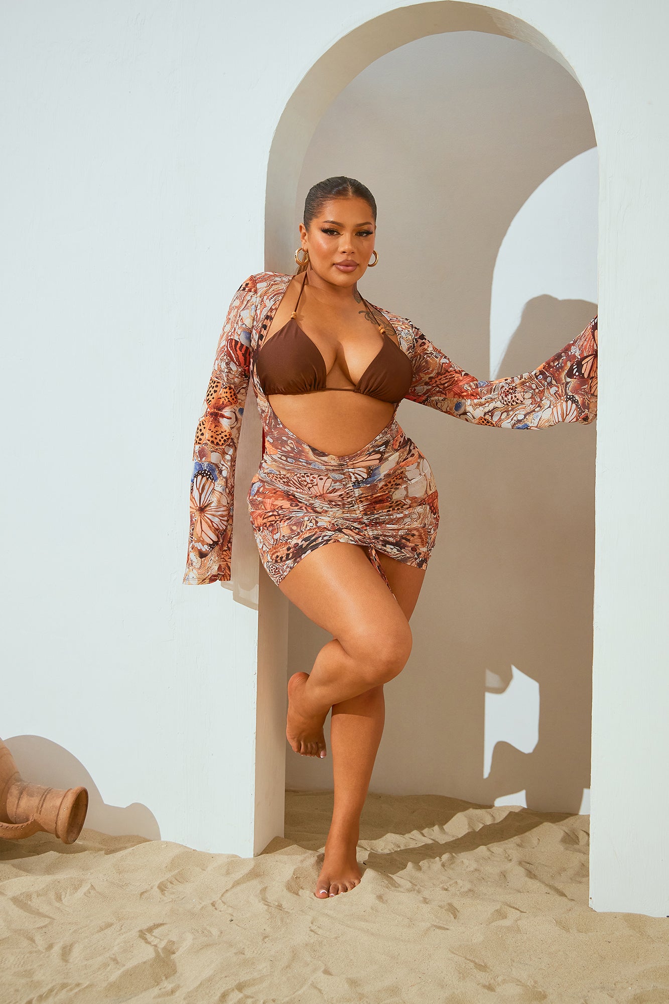 Jungle Beach 3 Piece Bikini Set - Mocha/combo