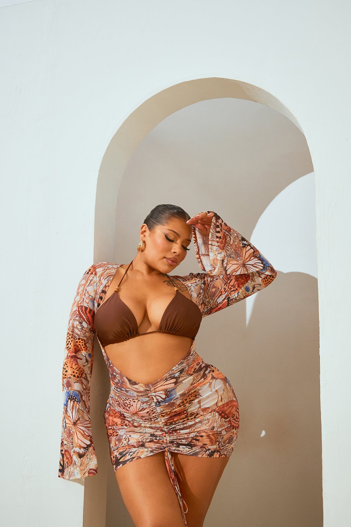 Jungle Beach 3 Piece Bikini Set - Mocha/combo