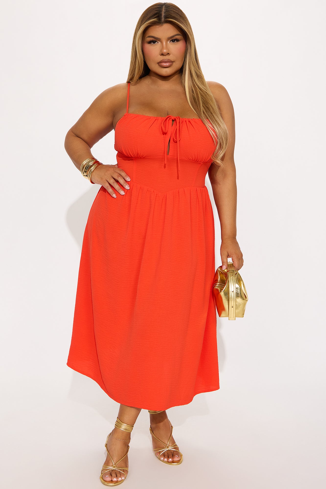 Amalfi Summer Midi Dress - Orange
