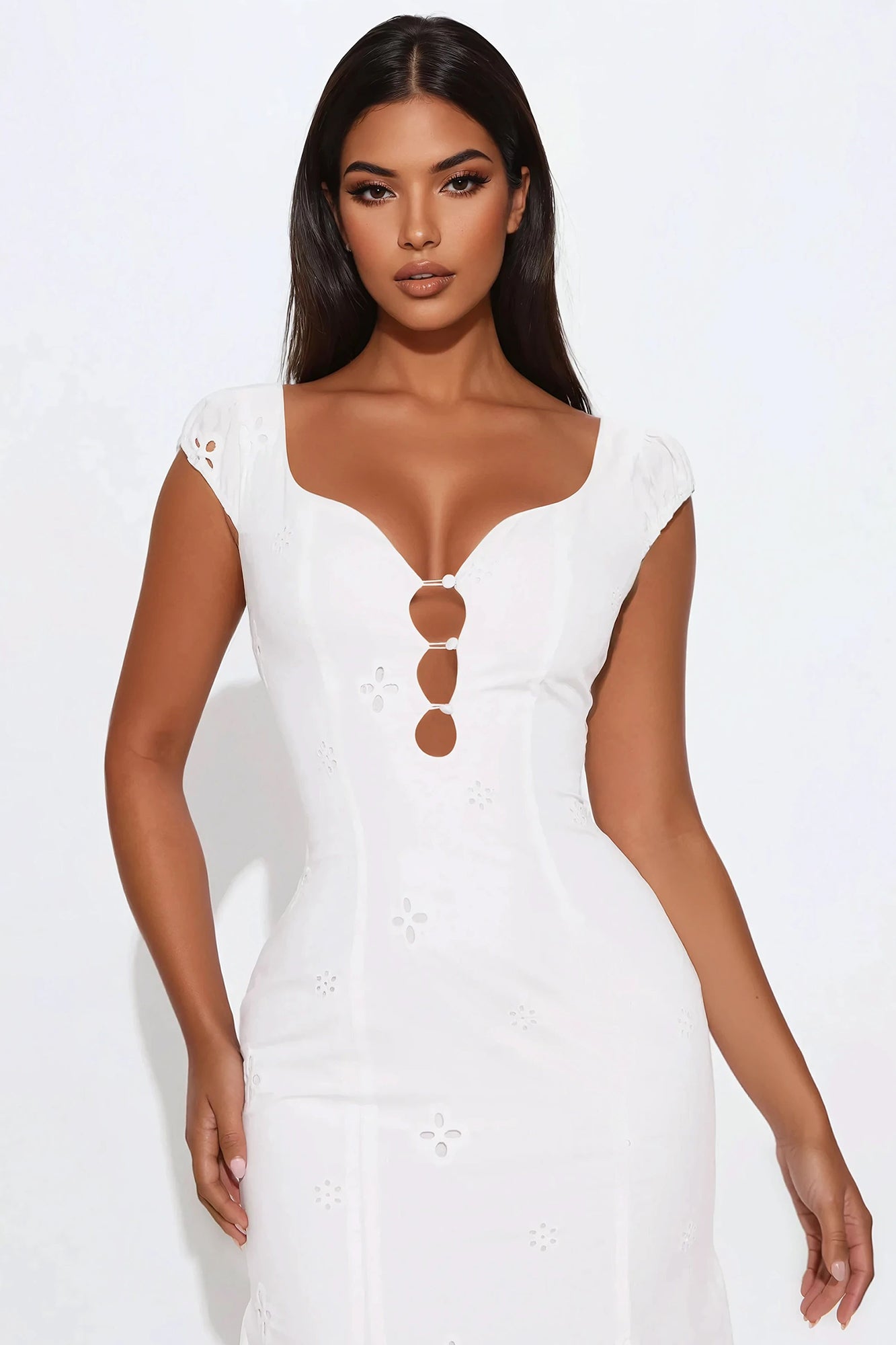 Feeling Lovely Eyelet Midi Dress - White