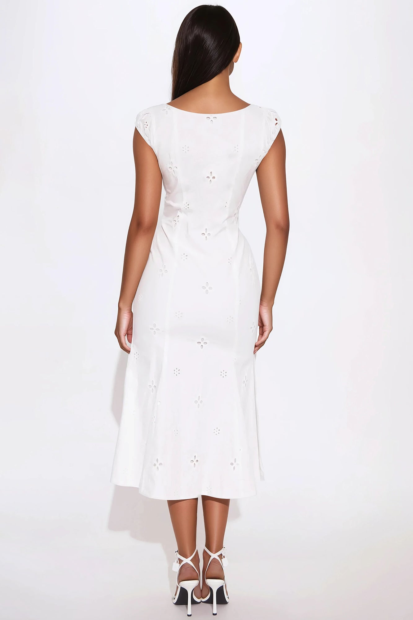 Feeling Lovely Eyelet Midi Dress - White
