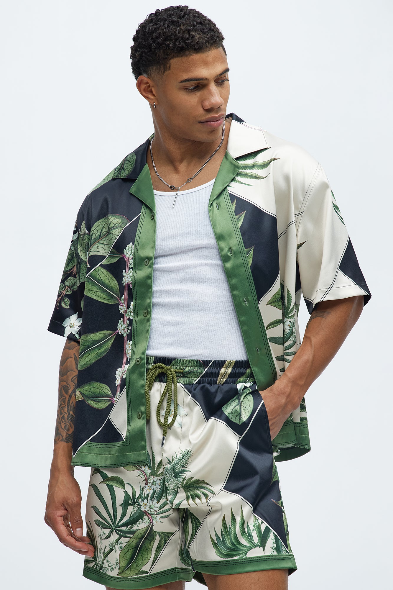 Agrarian Printed Cuban Collar Shirt - Green/combo