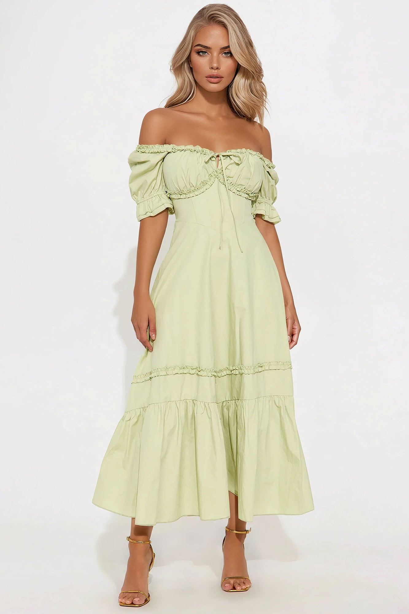 Ellsie Off Shoulder Midi Dress - Sage