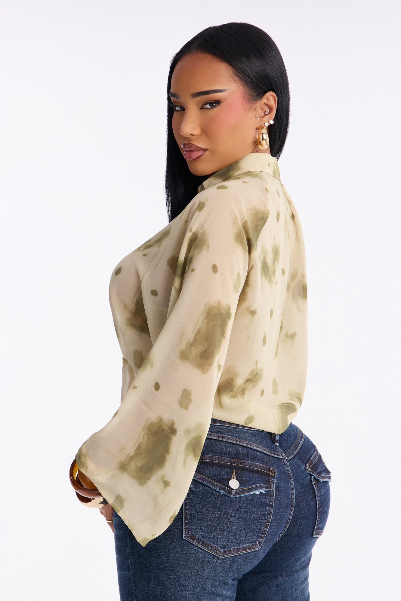 Sweet Escape Tie Front Chiffon Top - Sage/combo