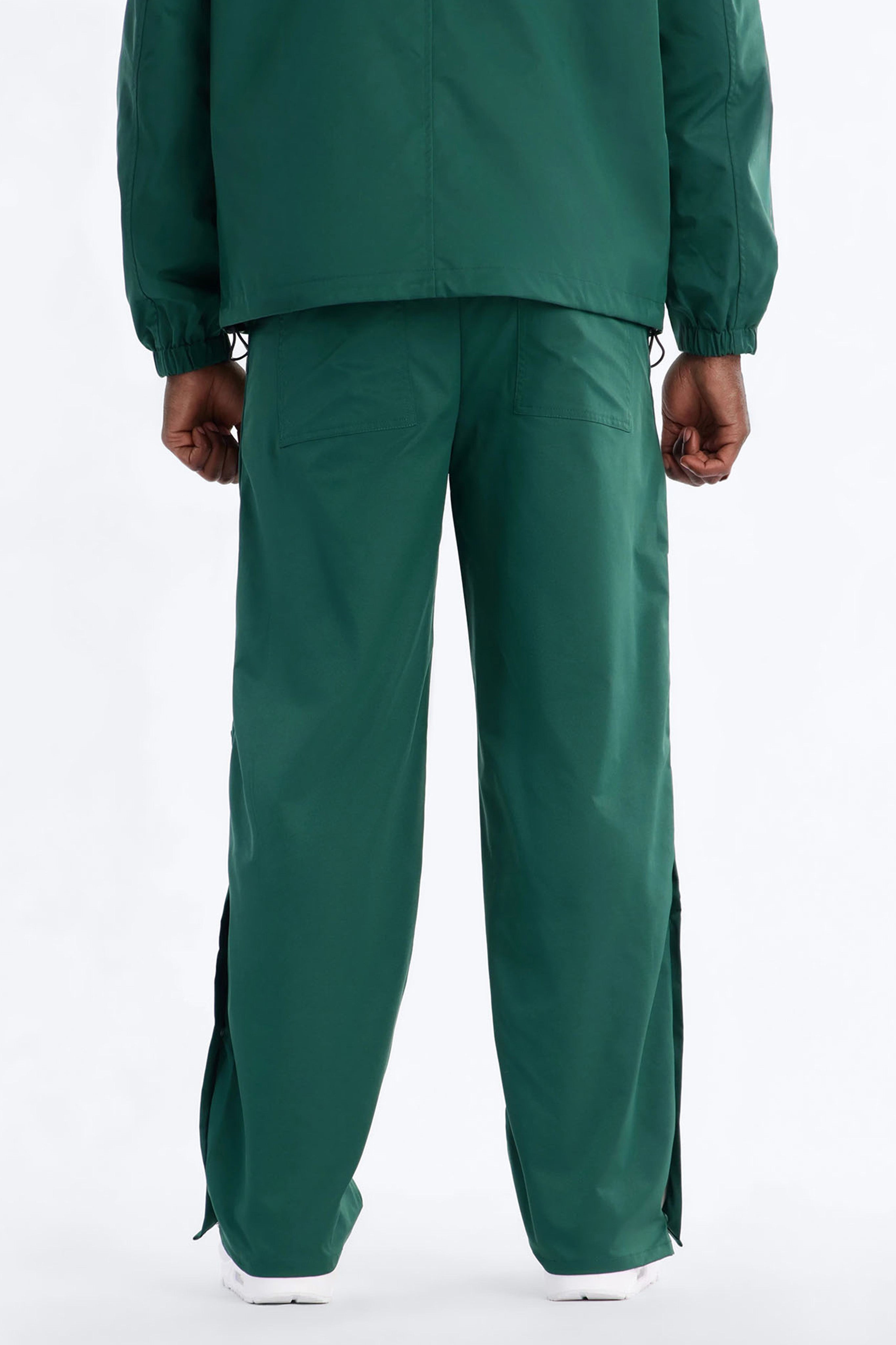 Straight Button Detailed Contrast Panel Pant - Green