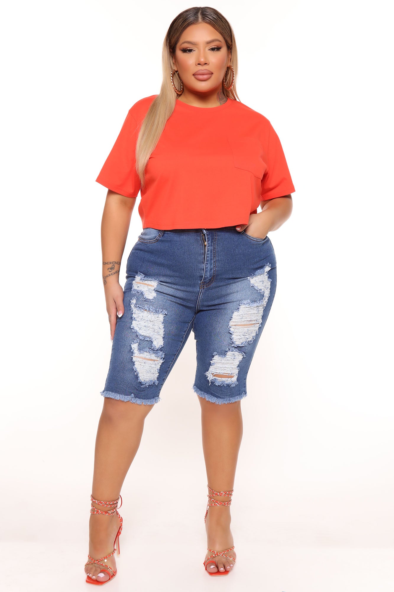 Elisa Relaxed Crop Tee - Orange