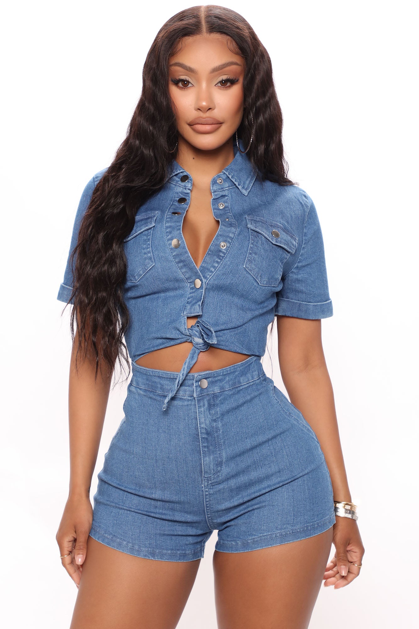 Demi Denim Romper - Medium Wash
