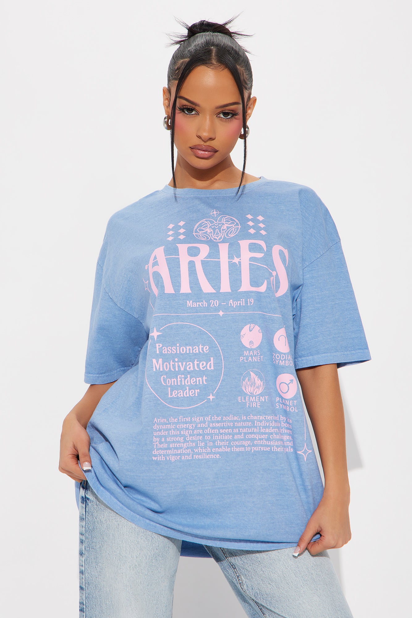 Aries Energy Washed Oversized Tee - Blue