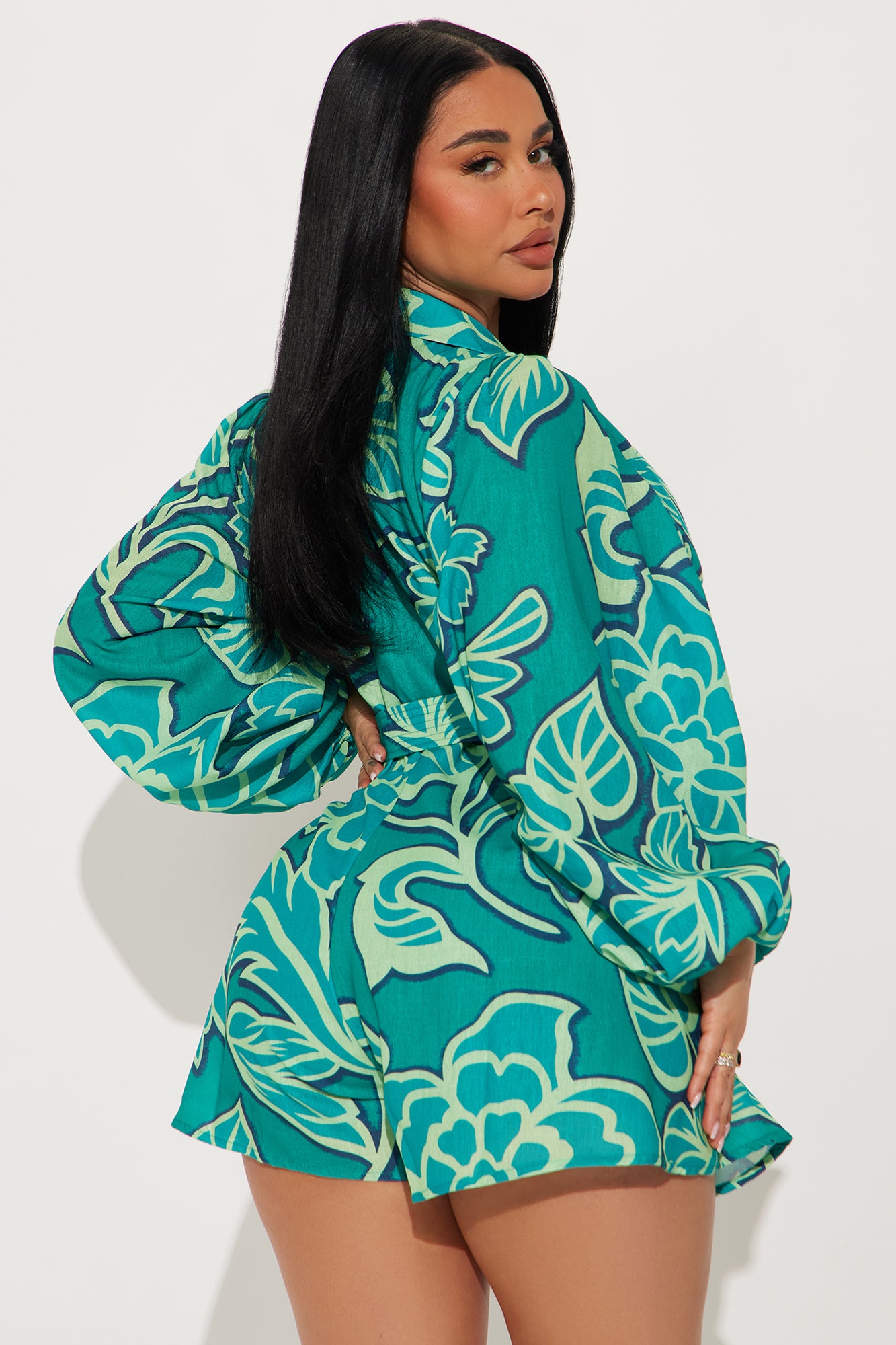 Far Away Belted Romper - Green/combo