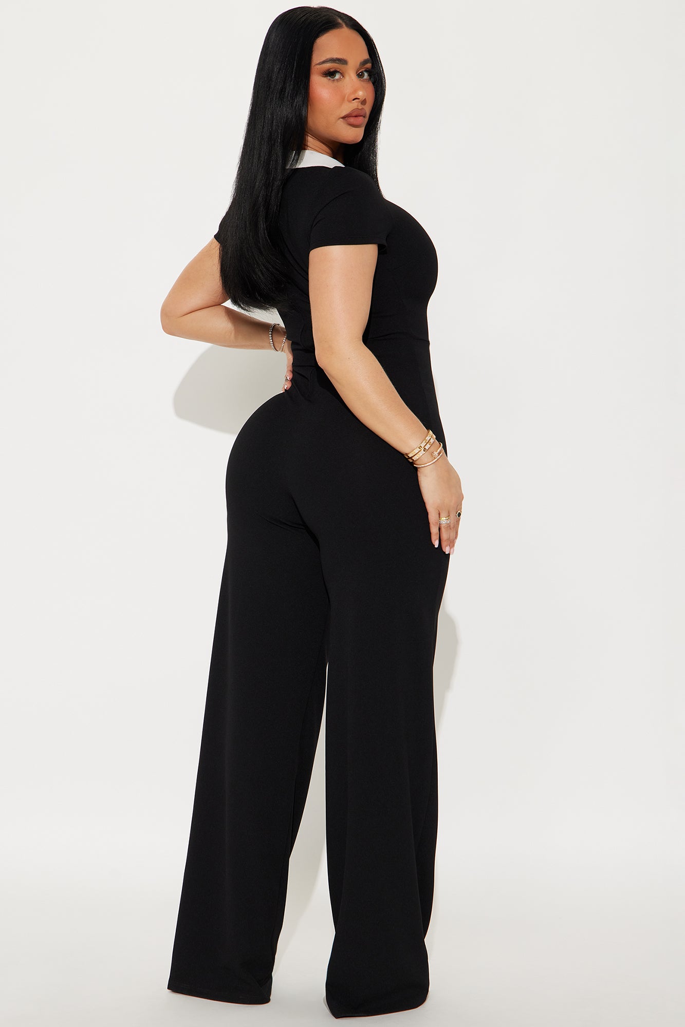 All Or Nothing Short Sleeve Jumpsuit - Black/White