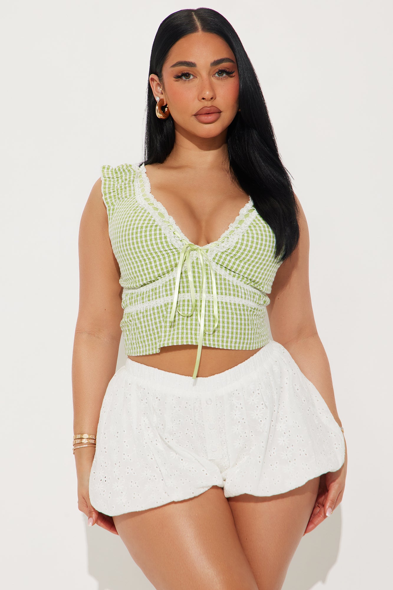Picnic Walk Gingham Top - Green/combo