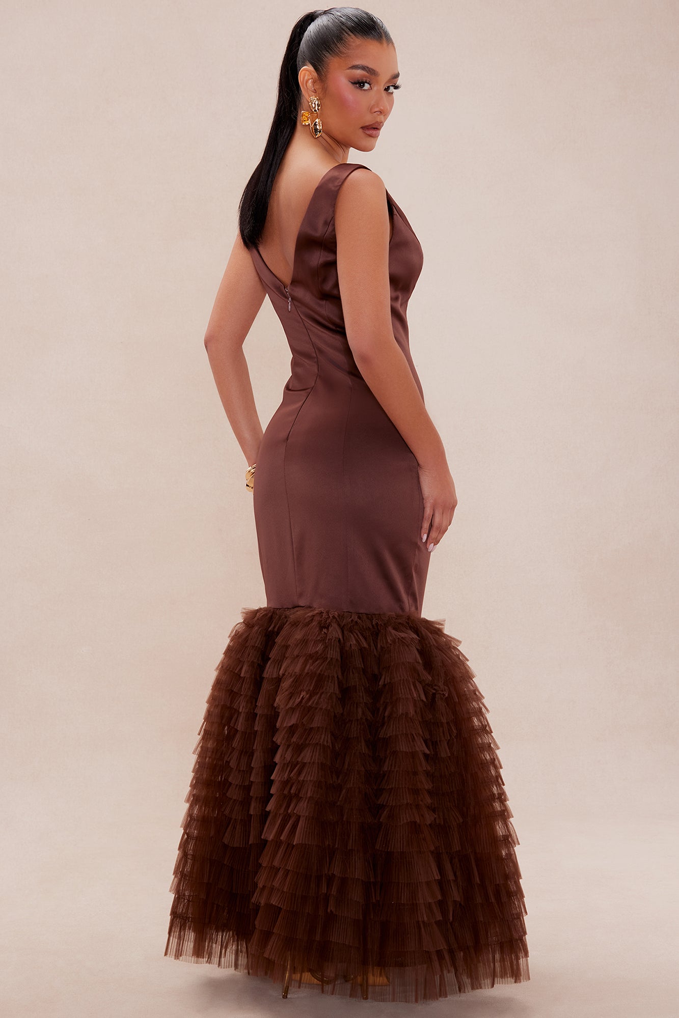 Maria Satin Gown - Chocolate