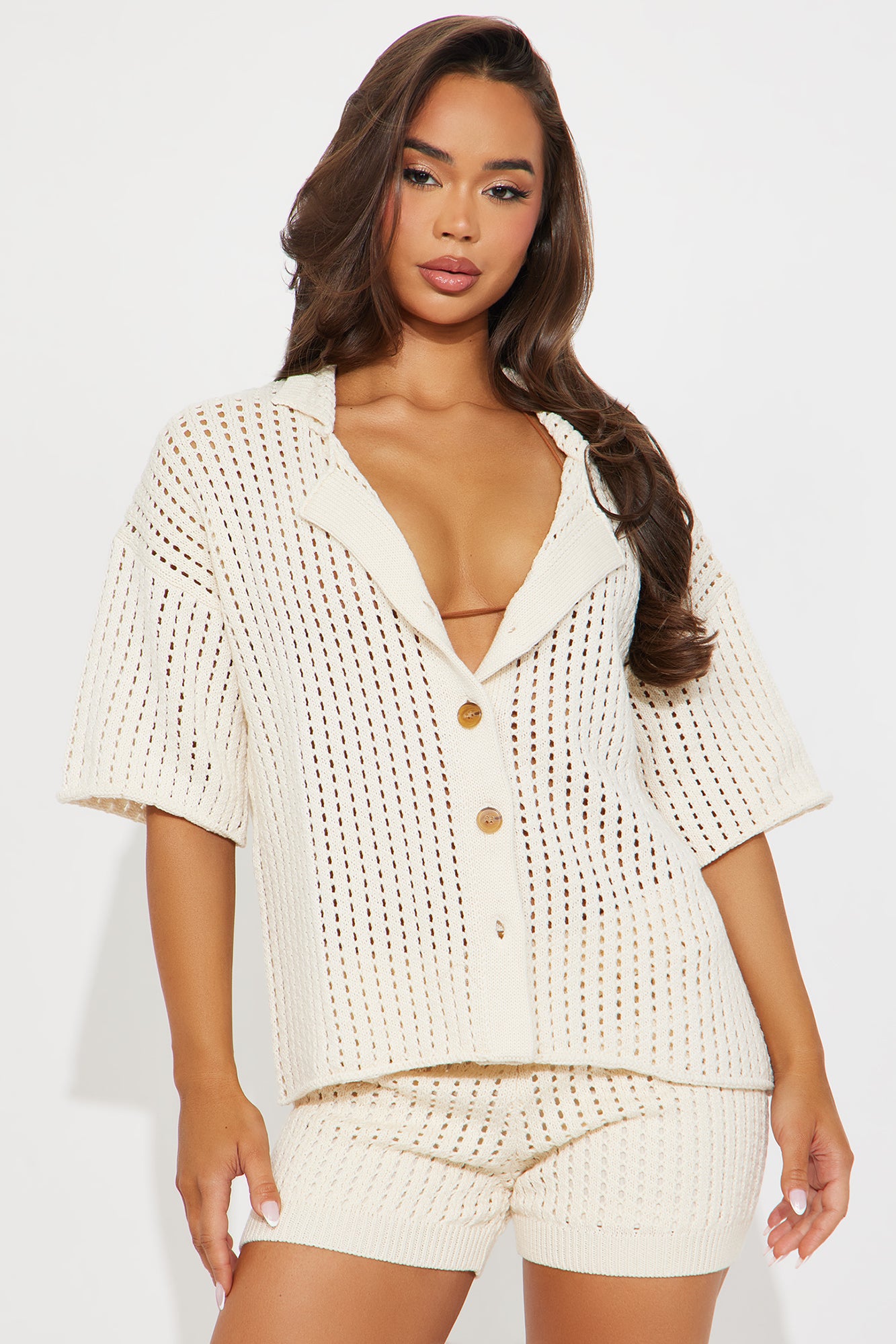 Sandy Crochet Short Set - Beige