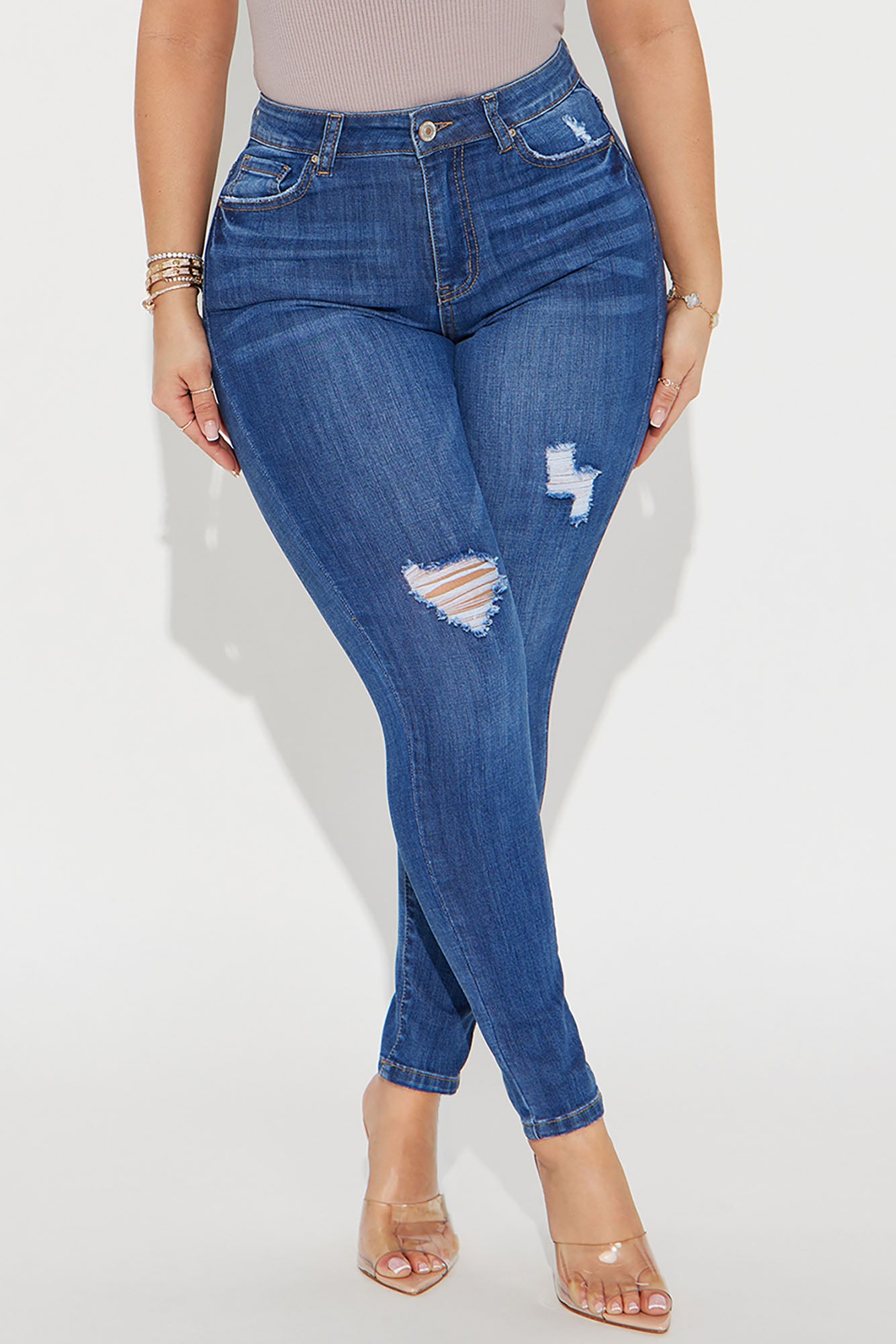 Tall Higher Frequency Stretch Ripped Skinny Jeans - Medium Wash