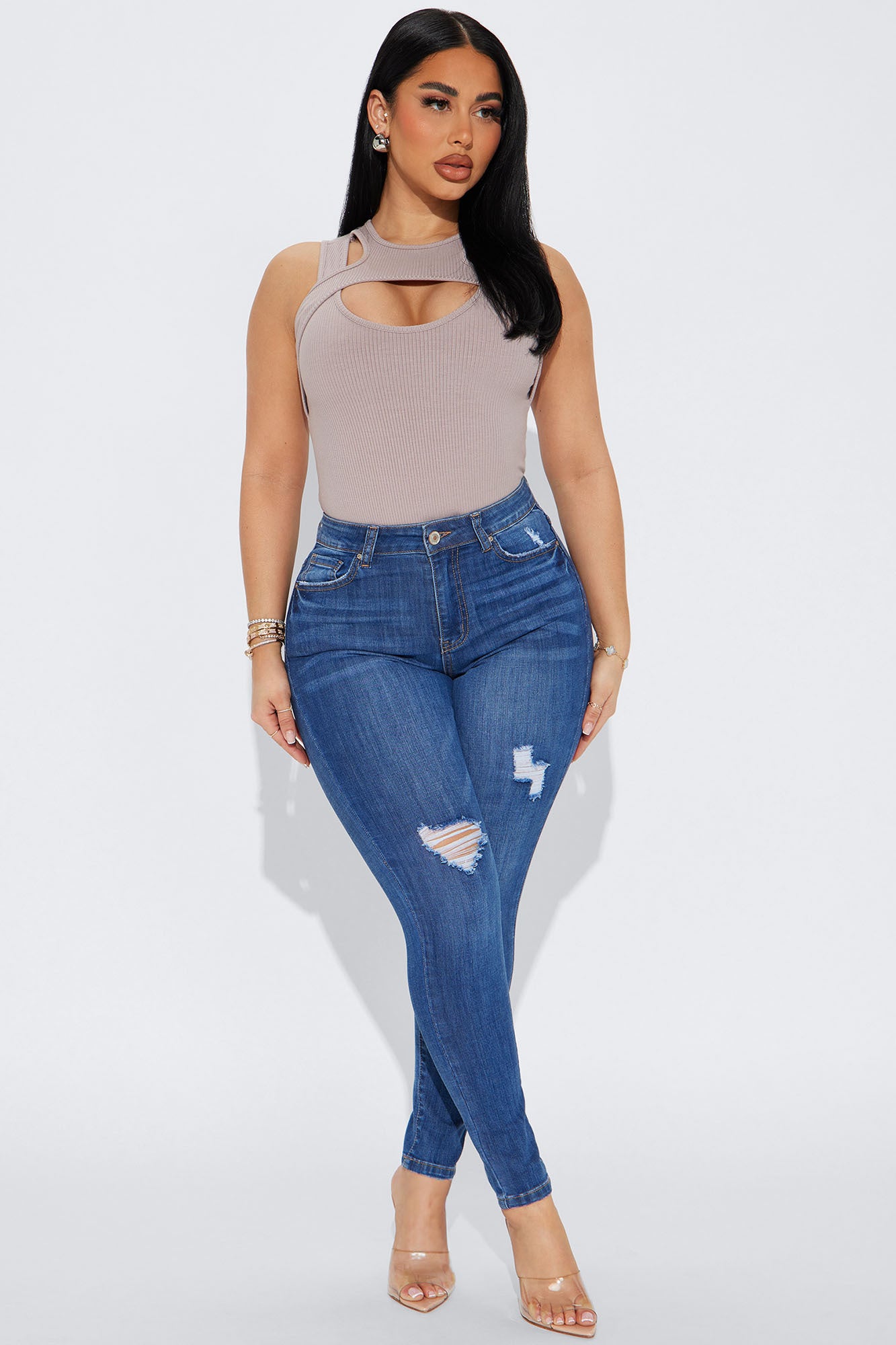 Tall Higher Frequency Stretch Ripped Skinny Jeans - Medium Wash