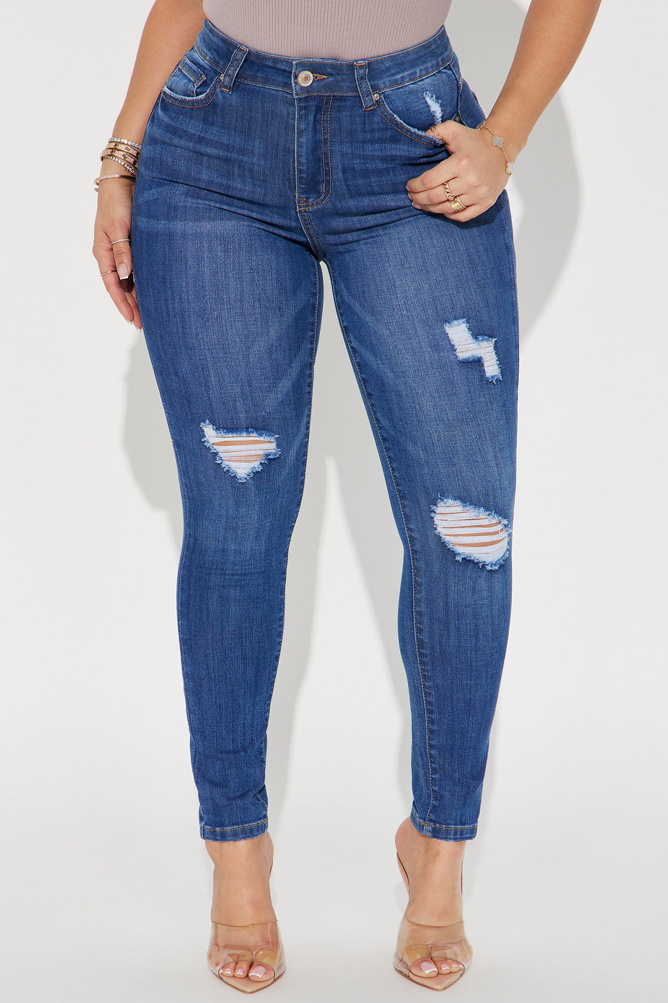 Tall Higher Frequency Stretch Ripped Skinny Jeans - Medium Wash