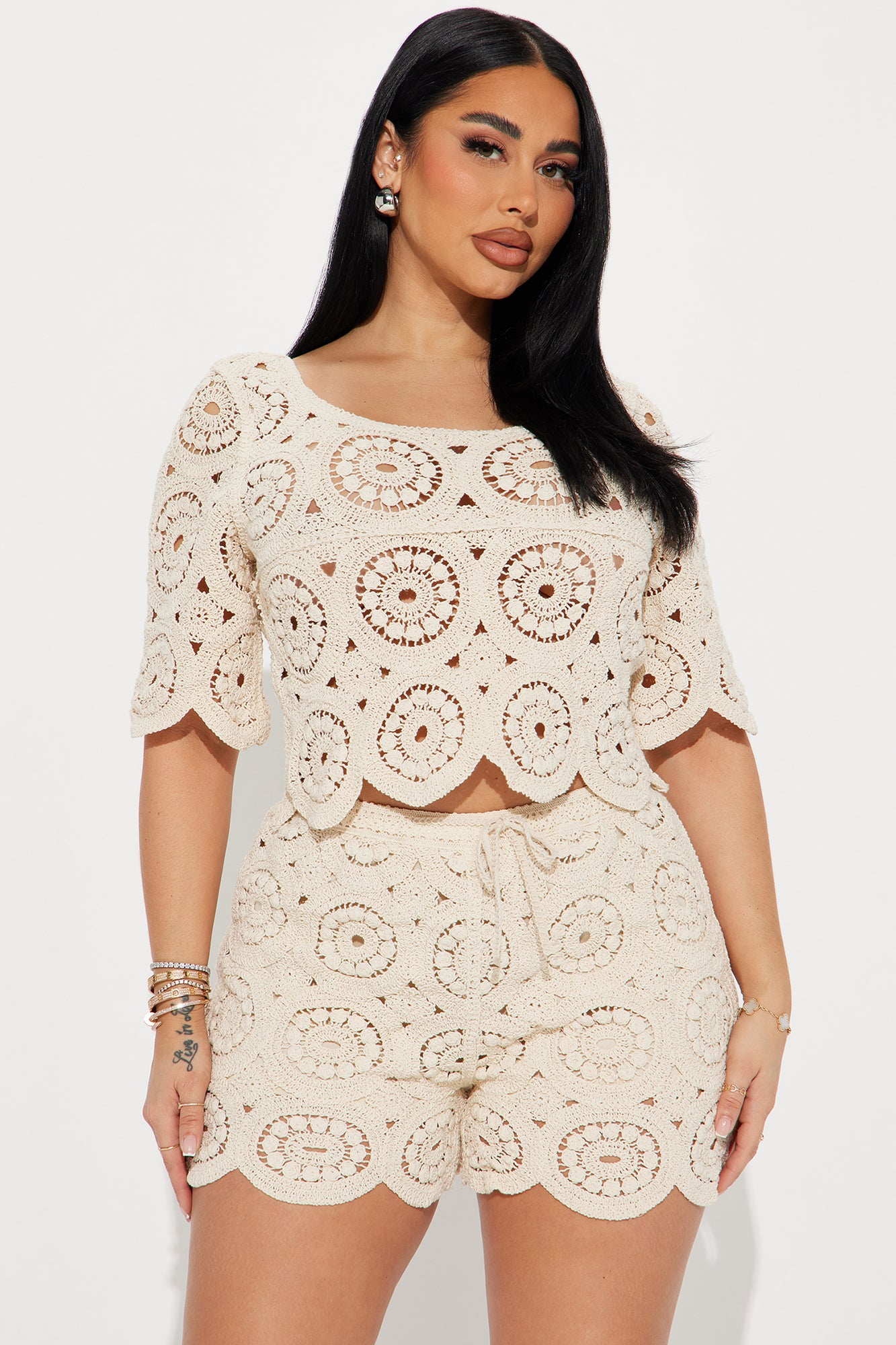 Jesse Crochet Short Set - Taupe